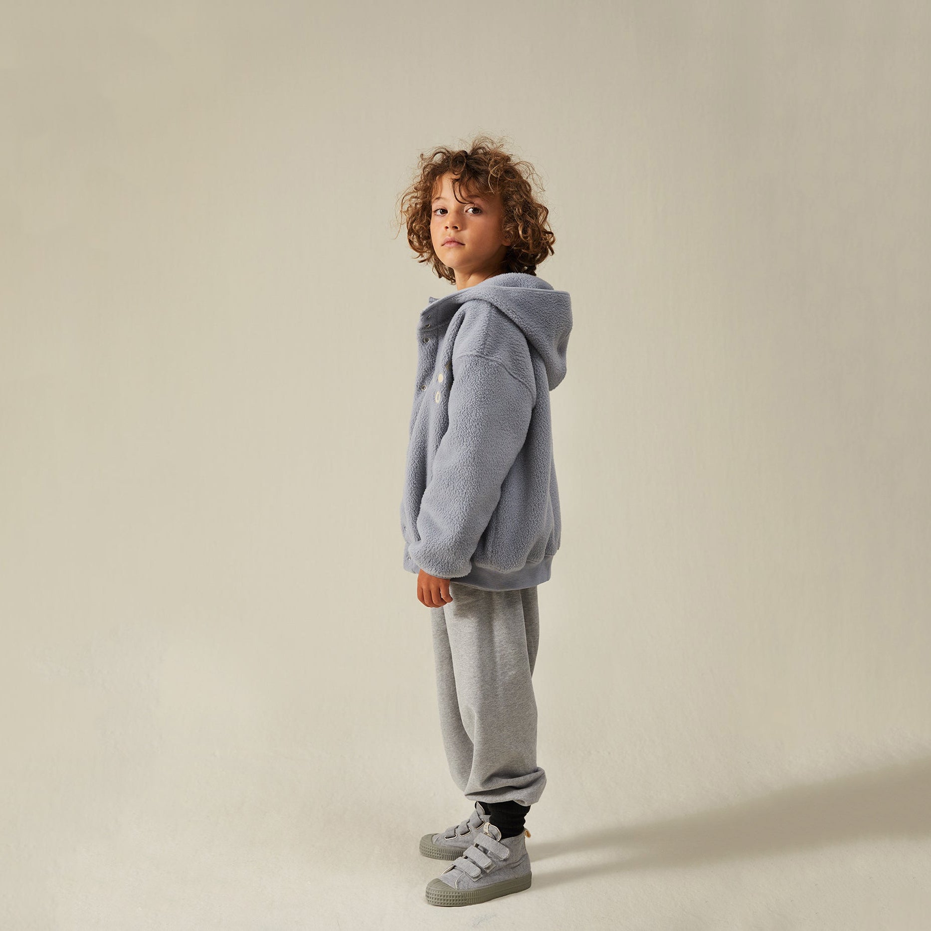 Boys & Girls Grey Blue Fleece Hooded Top