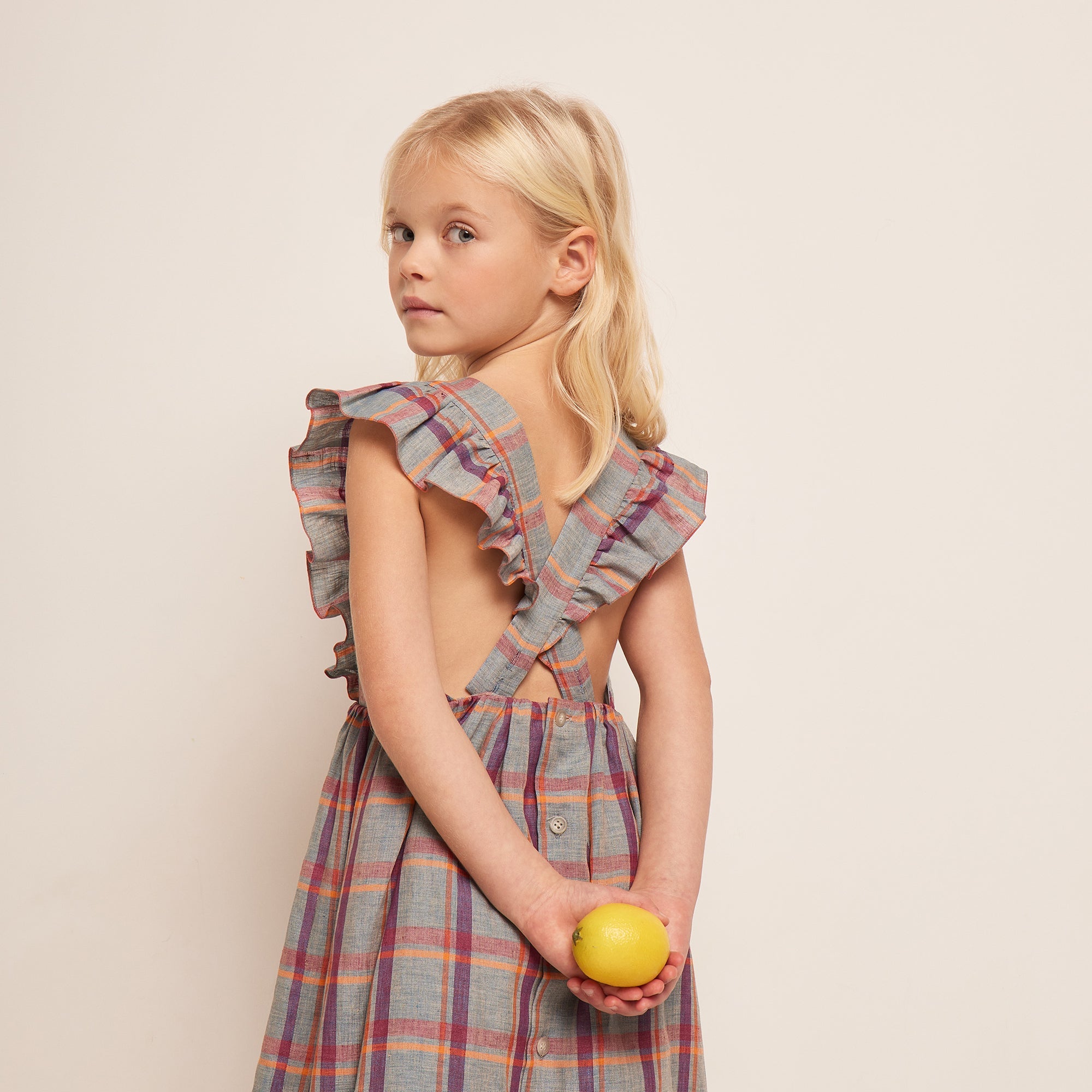 Girls Blue Grey Check Dress