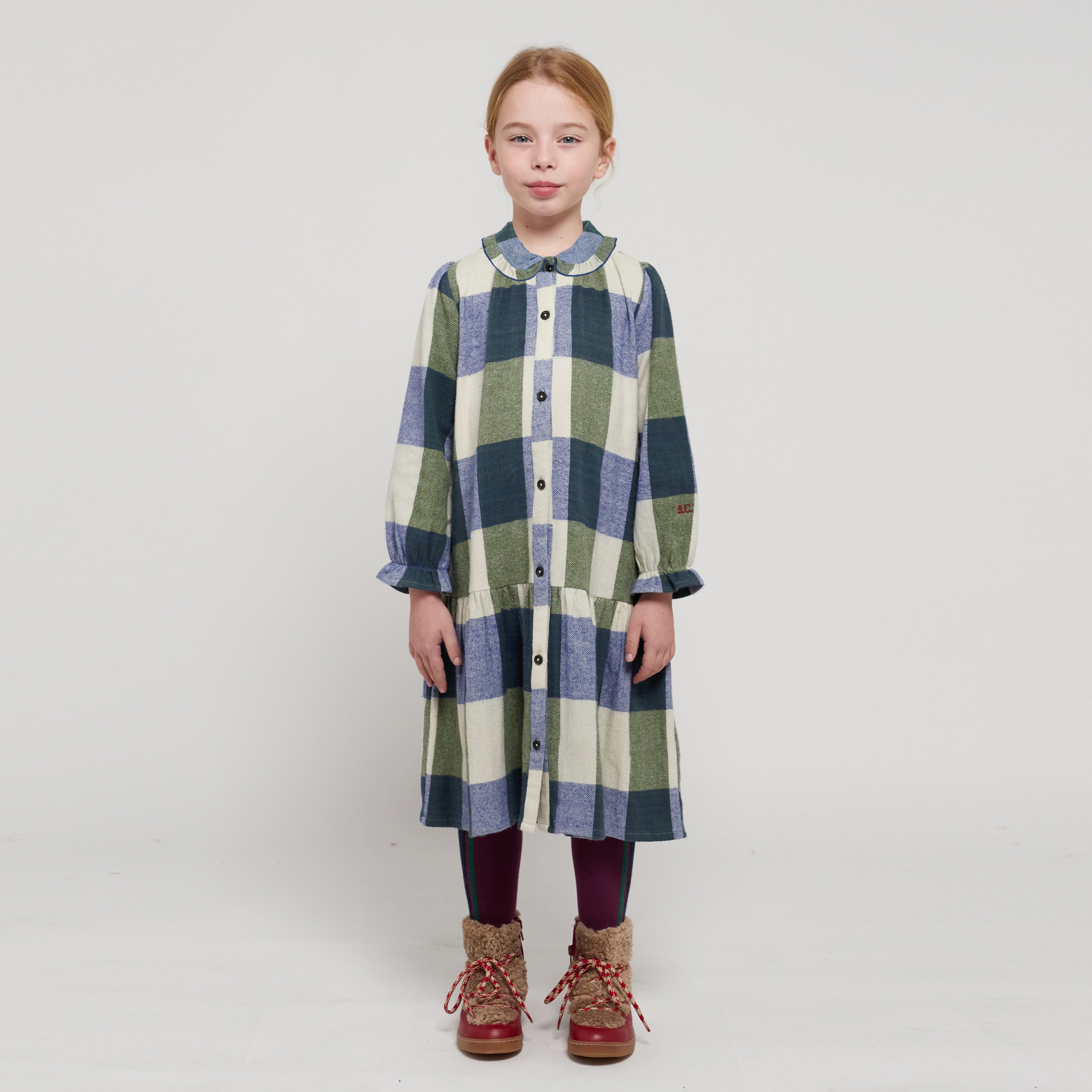 Girls Blue Check Cotton Dress