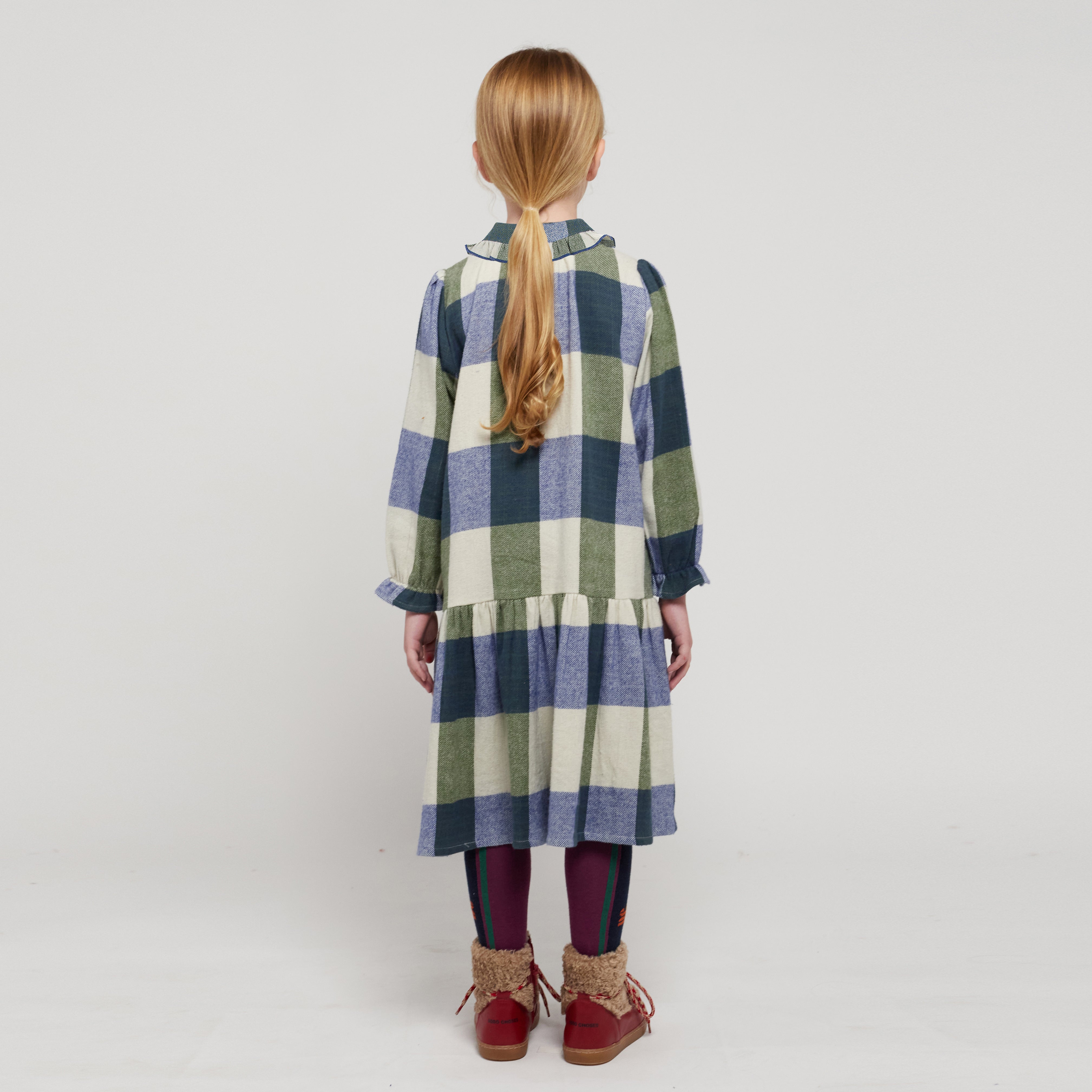 Girls Blue Check Cotton Dress