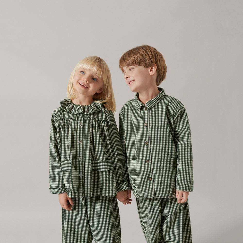 Boys & Girls Green Check Cotton Nightwear Set