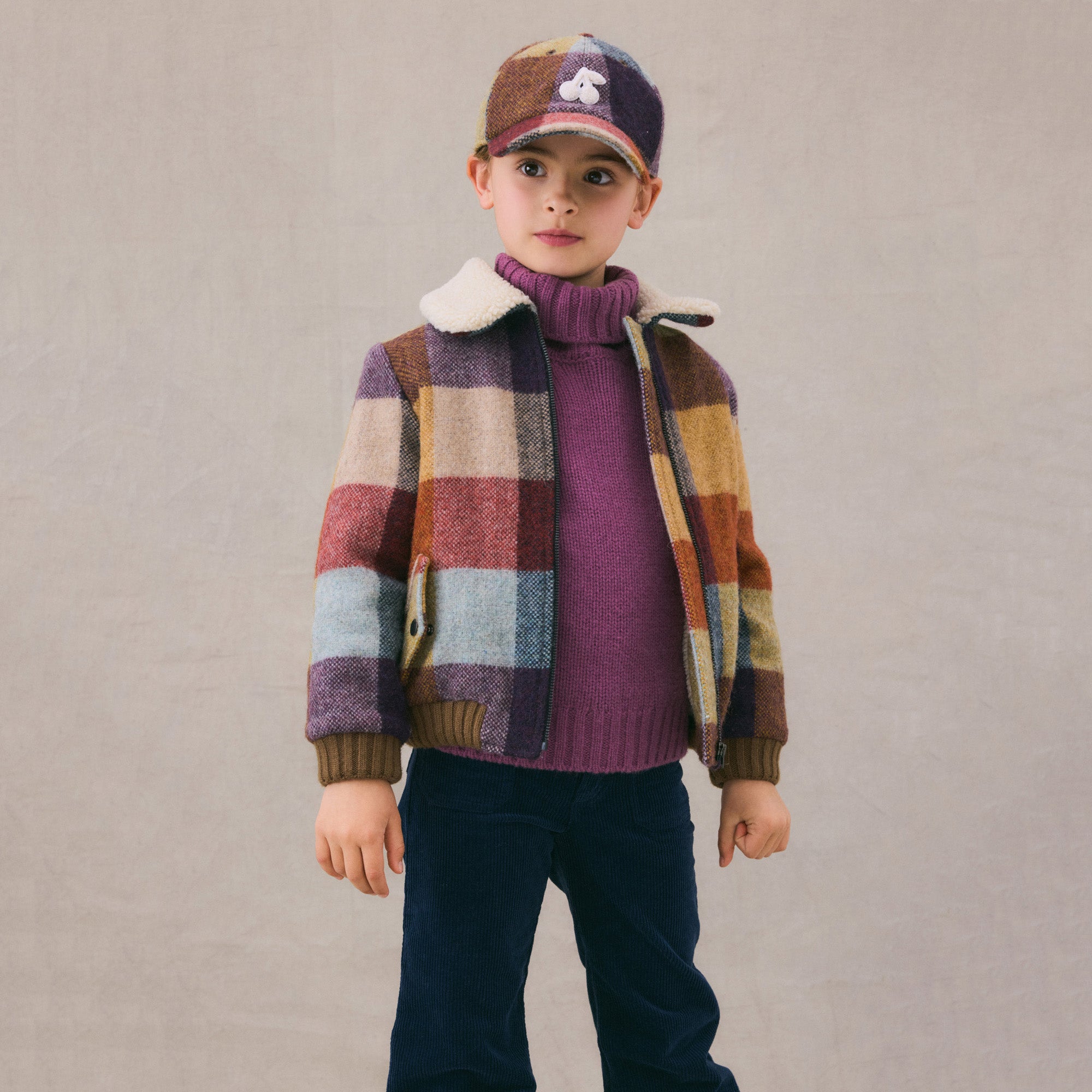 Boys & Girls Multicolor Check Wool Cap