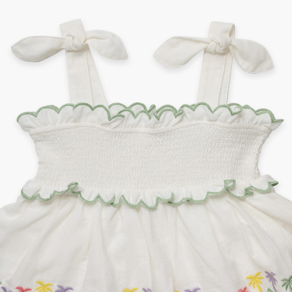 Girls White Embroidered Cotton Dress