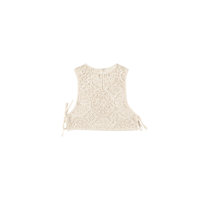 Girls White Hollow Crochet Vest