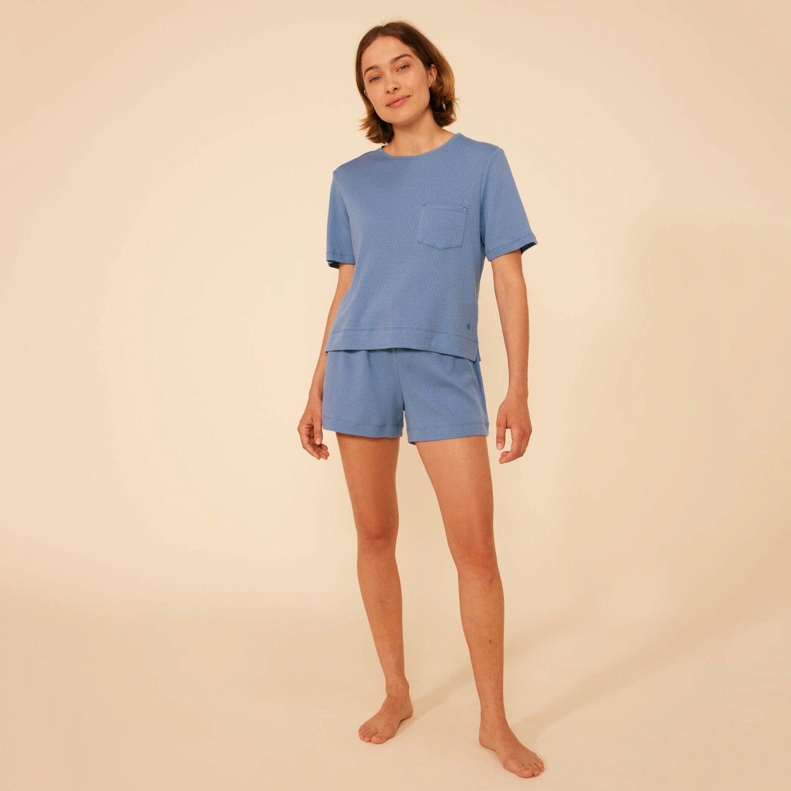 Women Blue Cotton Nightwear Set