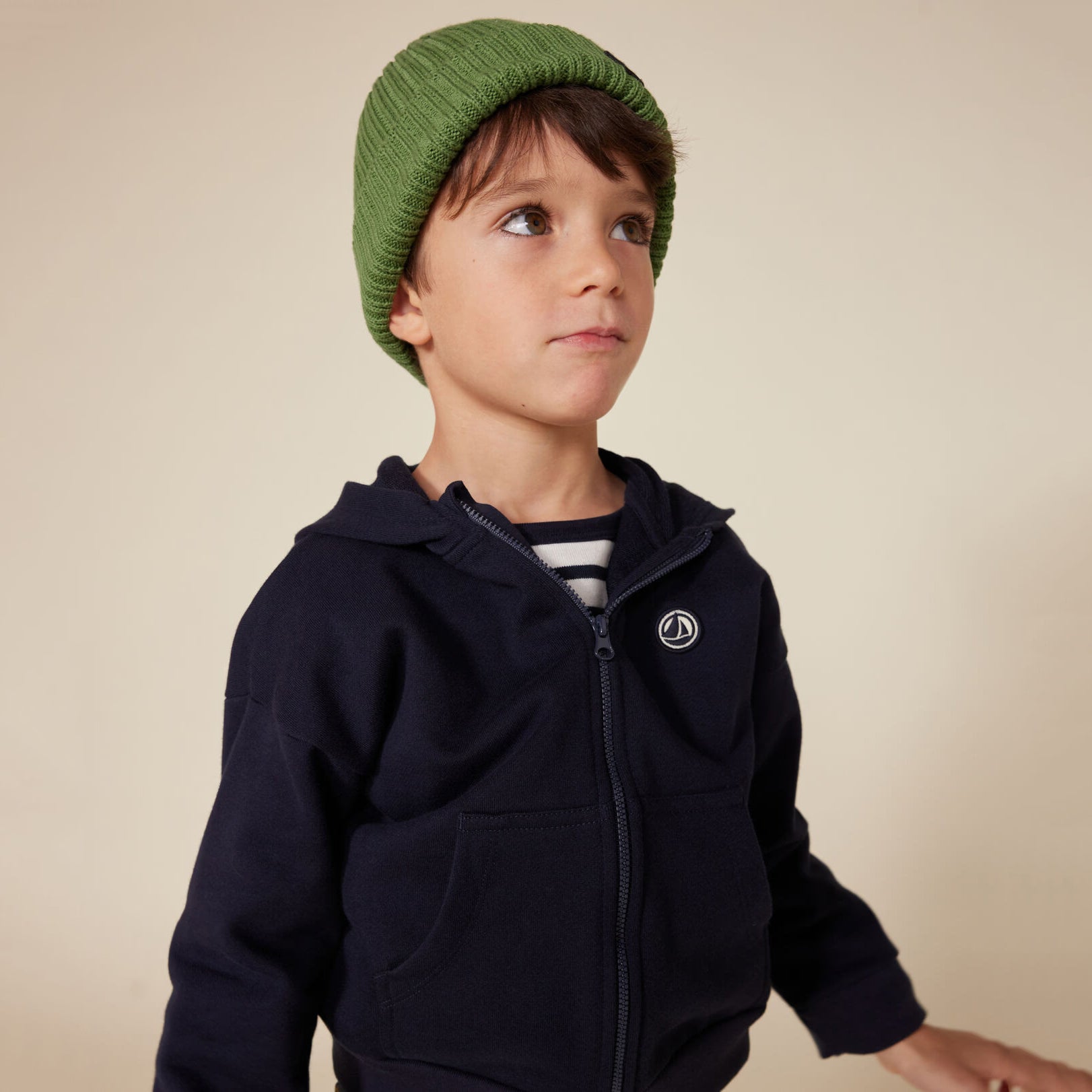 Boys Navy Cotton Zip-Up Top