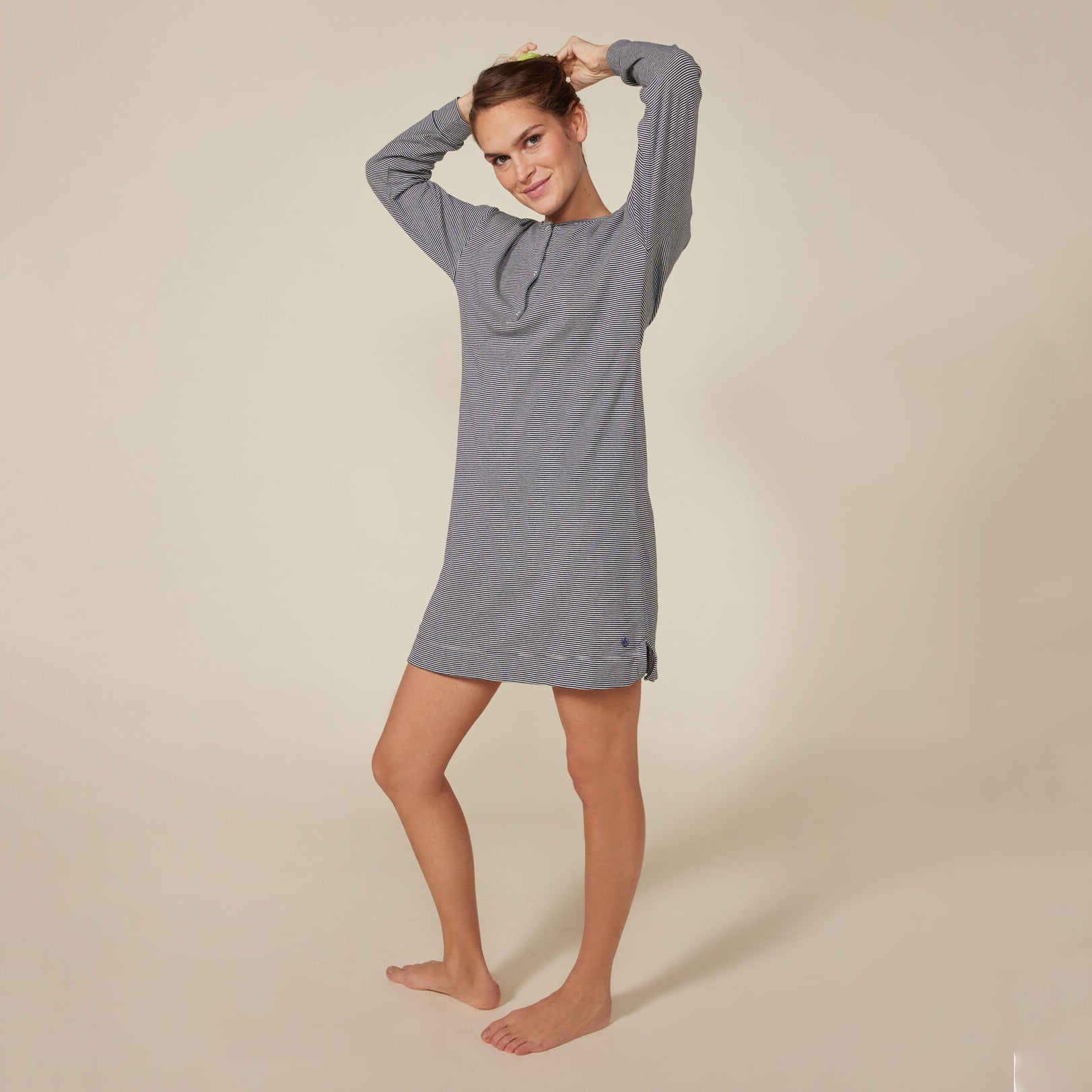 Women Navy Stripes Nightwear Dress