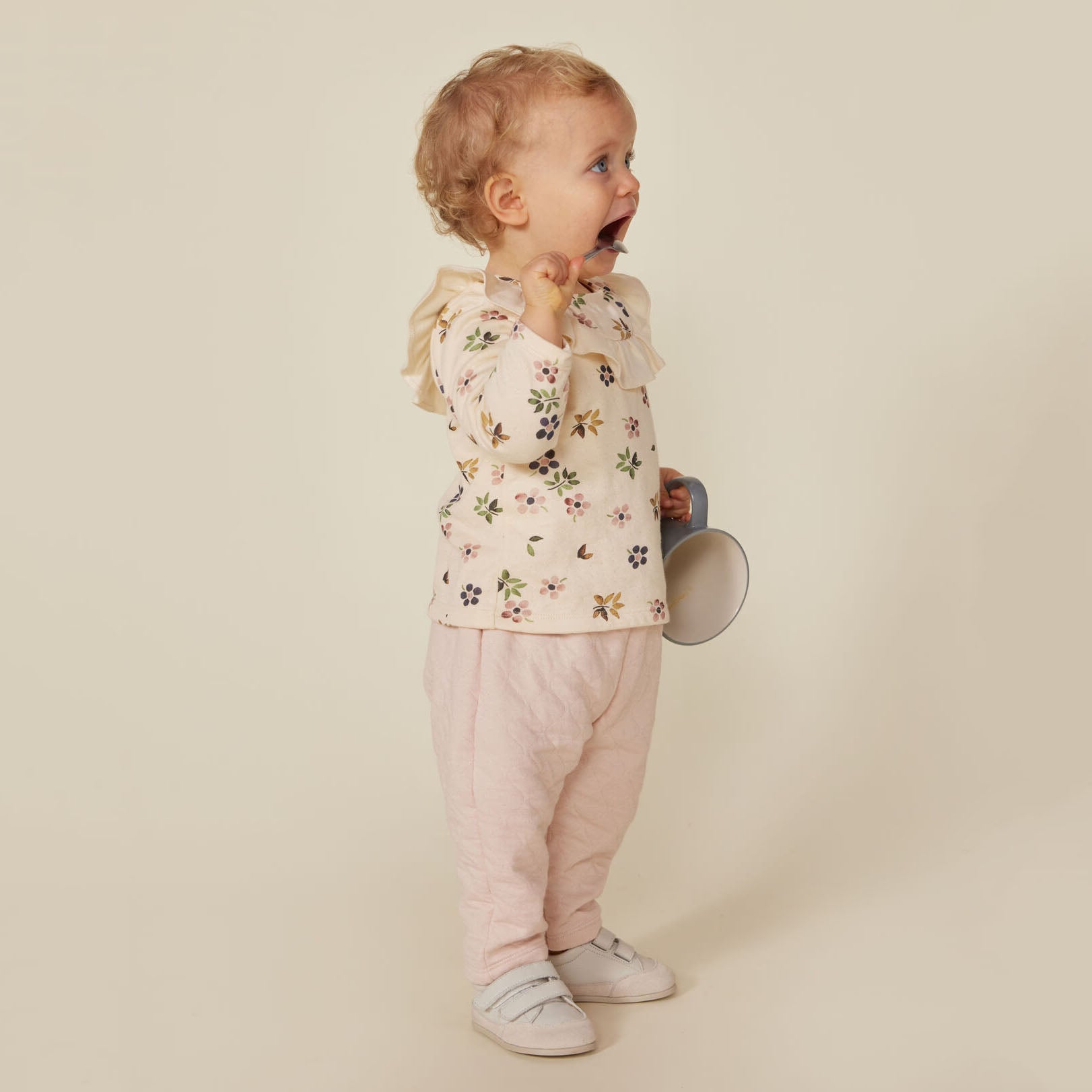 Baby Girls Beige Floral Cotton T-Shirt