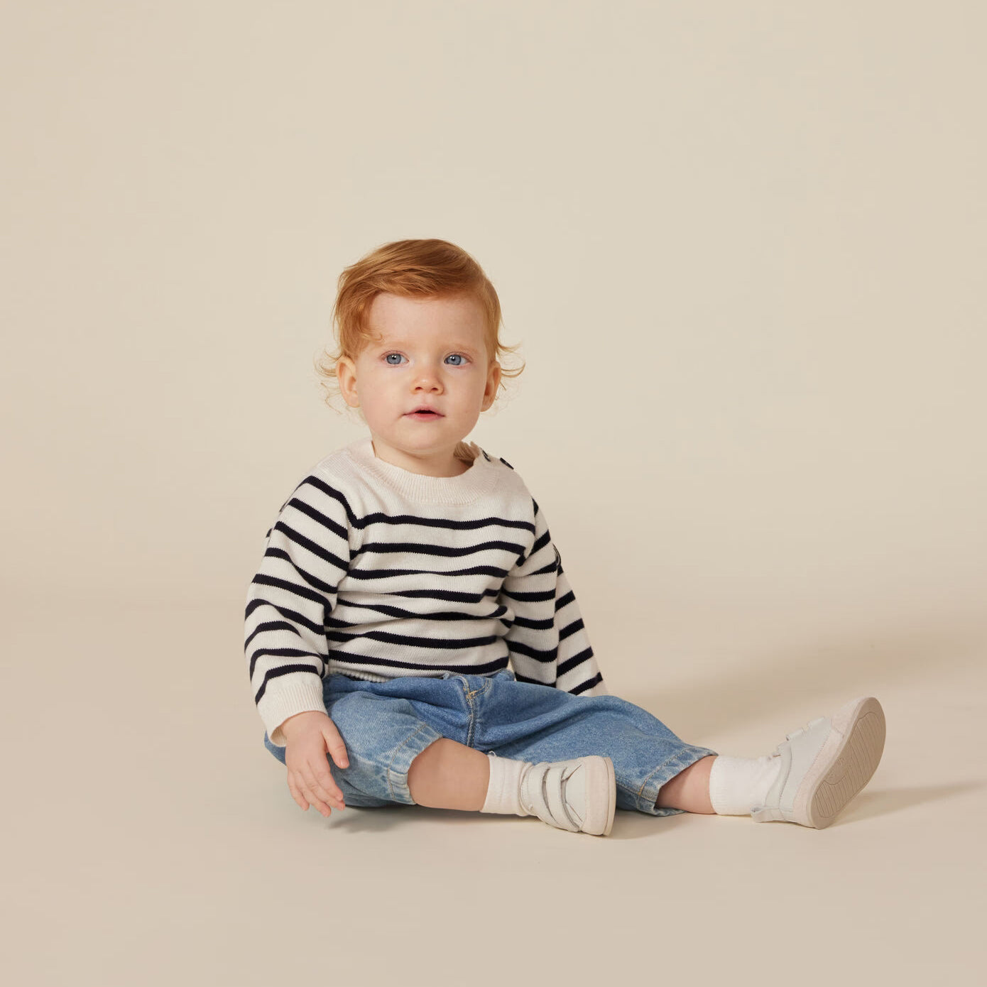 Baby Boys & Girls White Stripes Wool Sweater