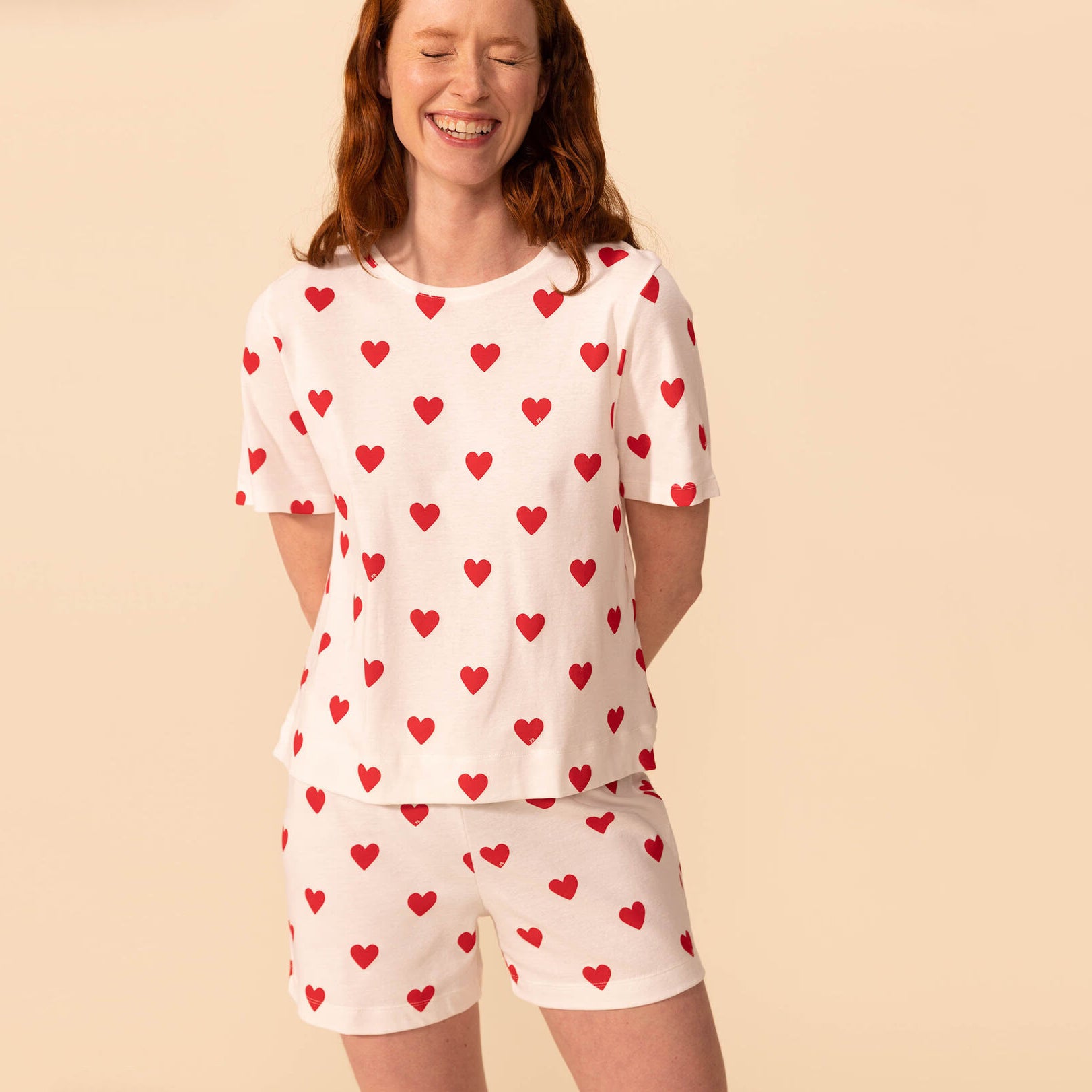 Women White Heart Cotton Nightwear Set