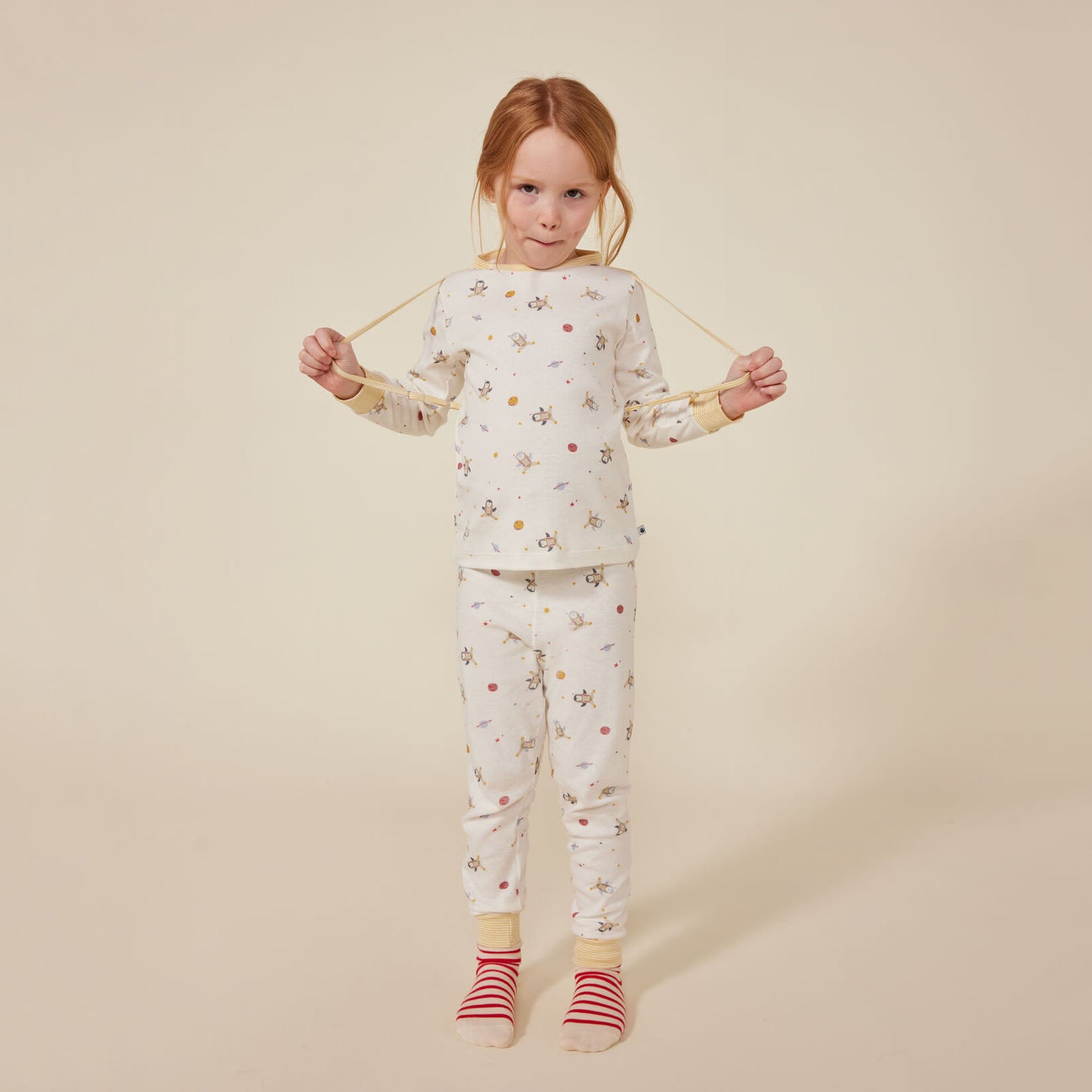 Girls White Printed Cotton Nightwear Set