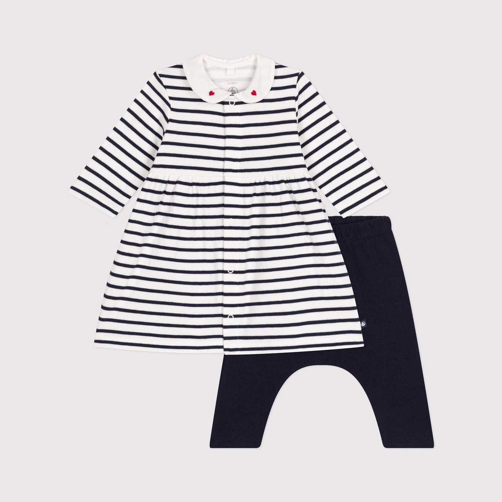 Baby Girls Navy Stripes Cotton Dress Set