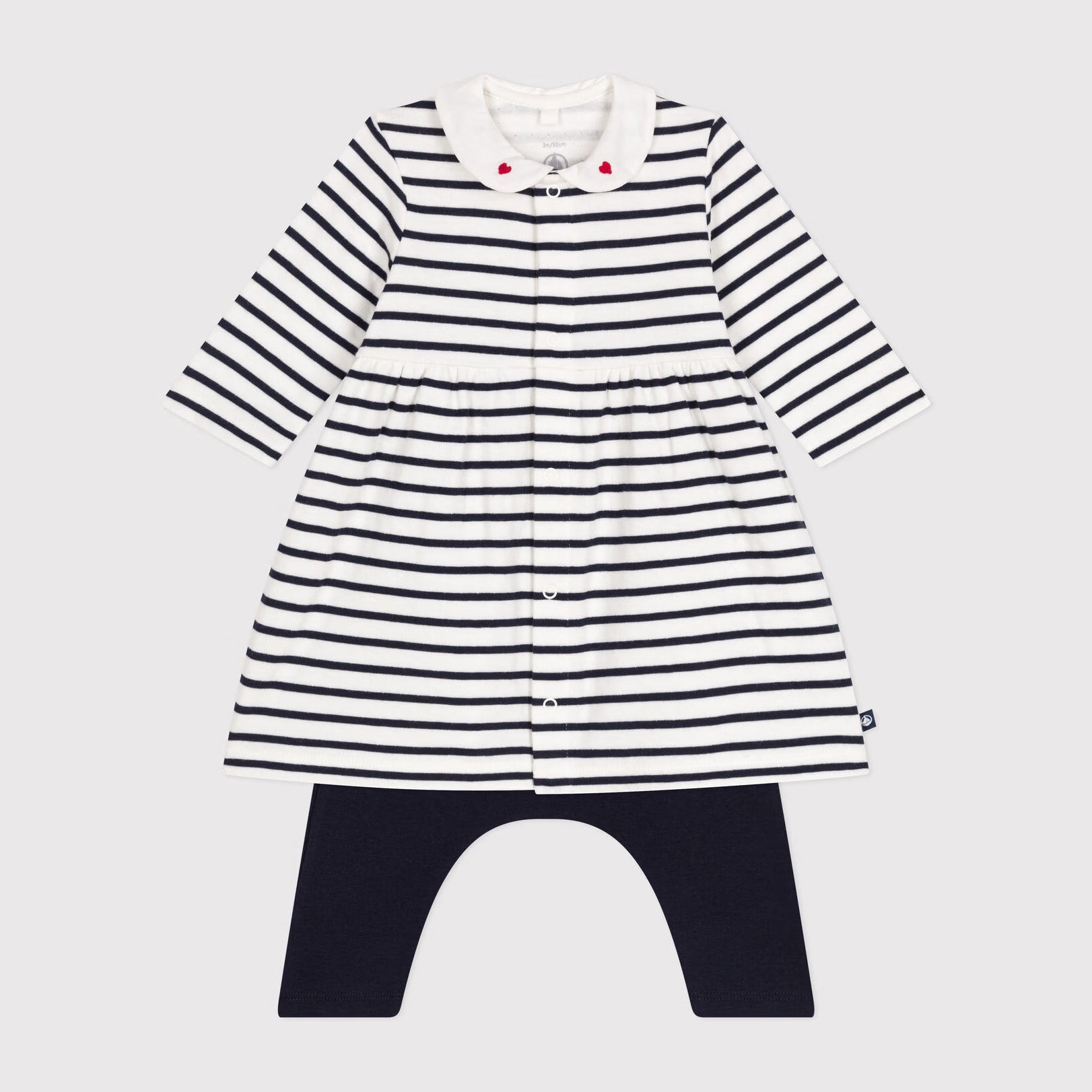 Baby Girls Navy Stripes Cotton Dress Set