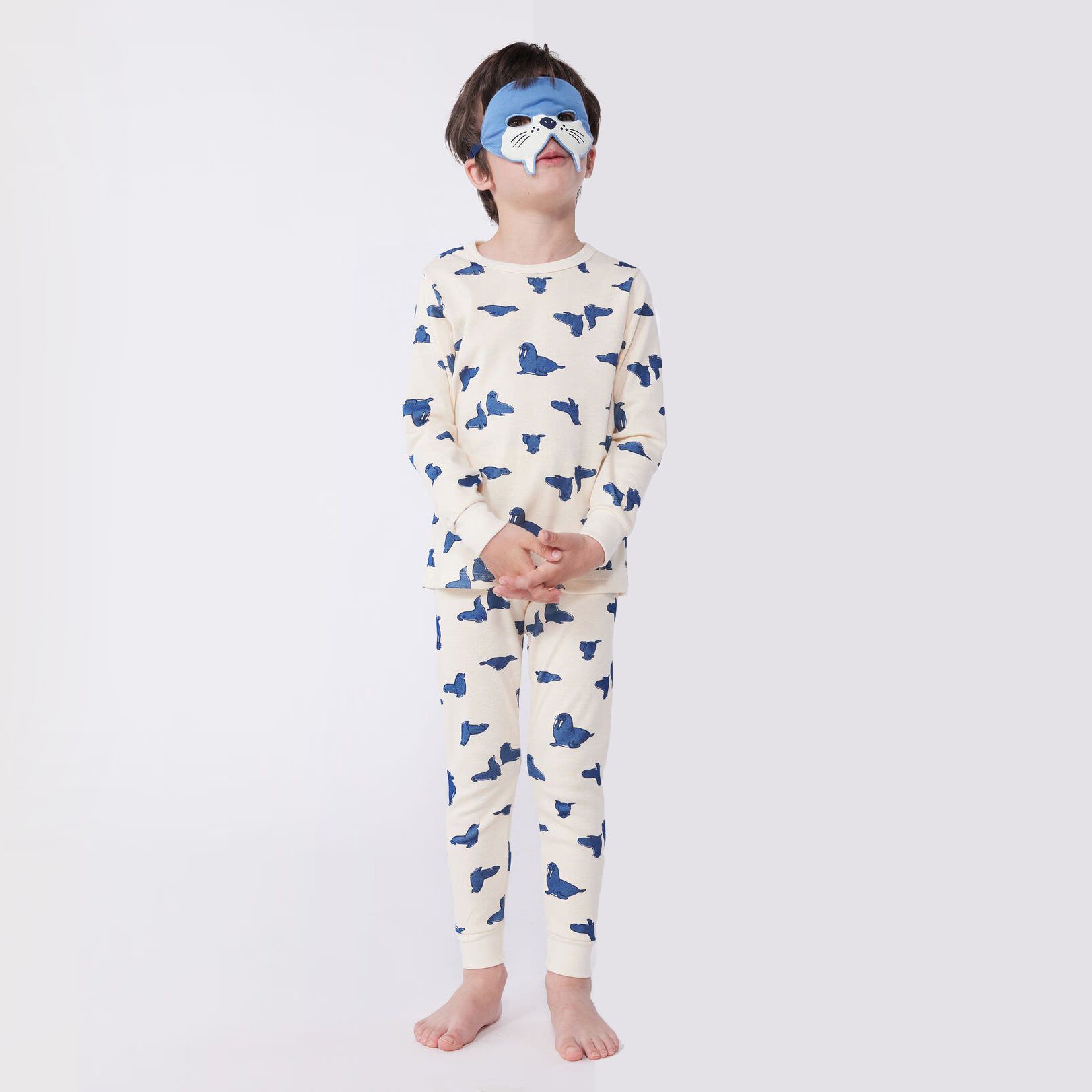 Boys Beige Printed Cotton Nightwear Set