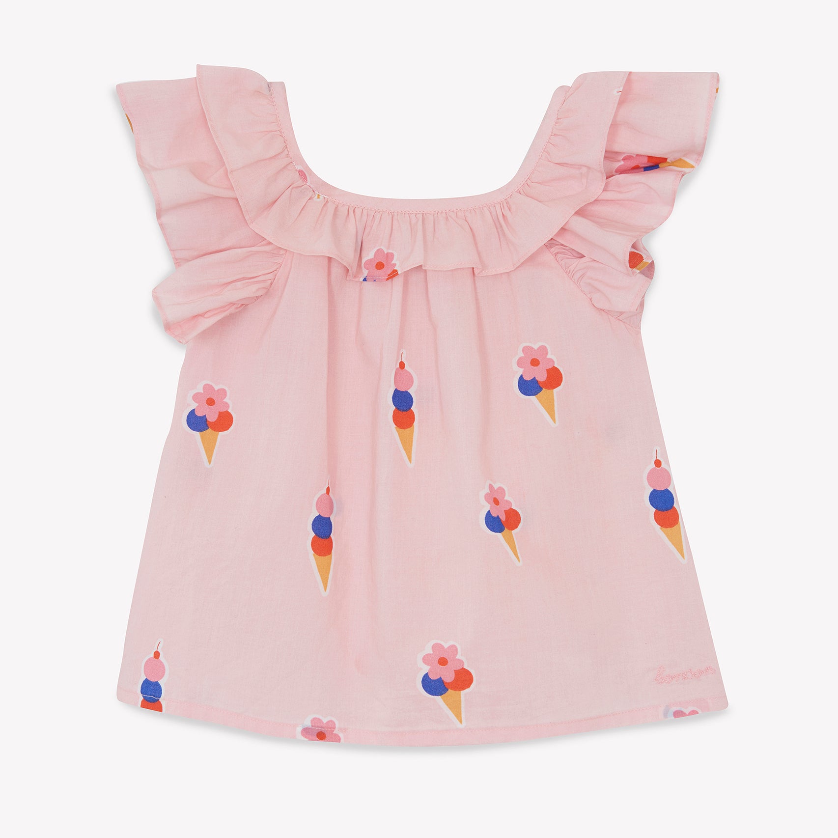 Baby Girls Pink Printed Ice-Cream Cotton Dress