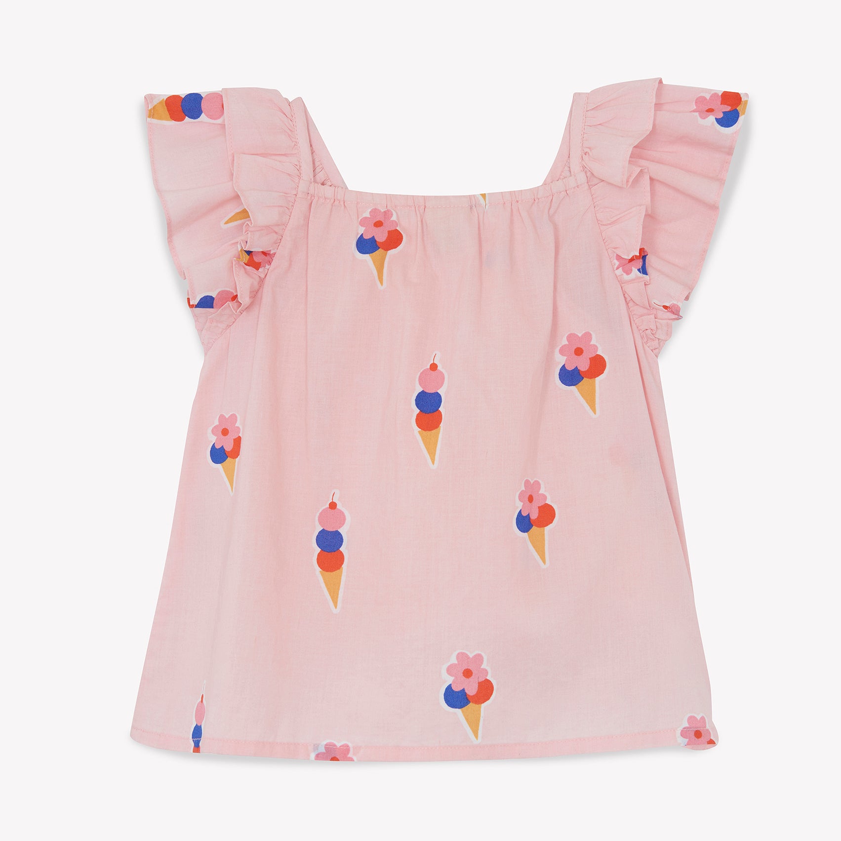 Baby Girls Pink Printed Ice-Cream Cotton Dress