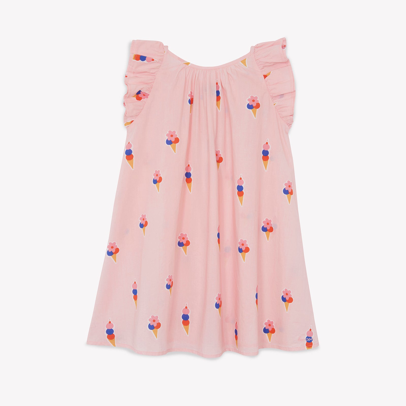 Girls Pink Printed Ice-Cream Cotton Dress