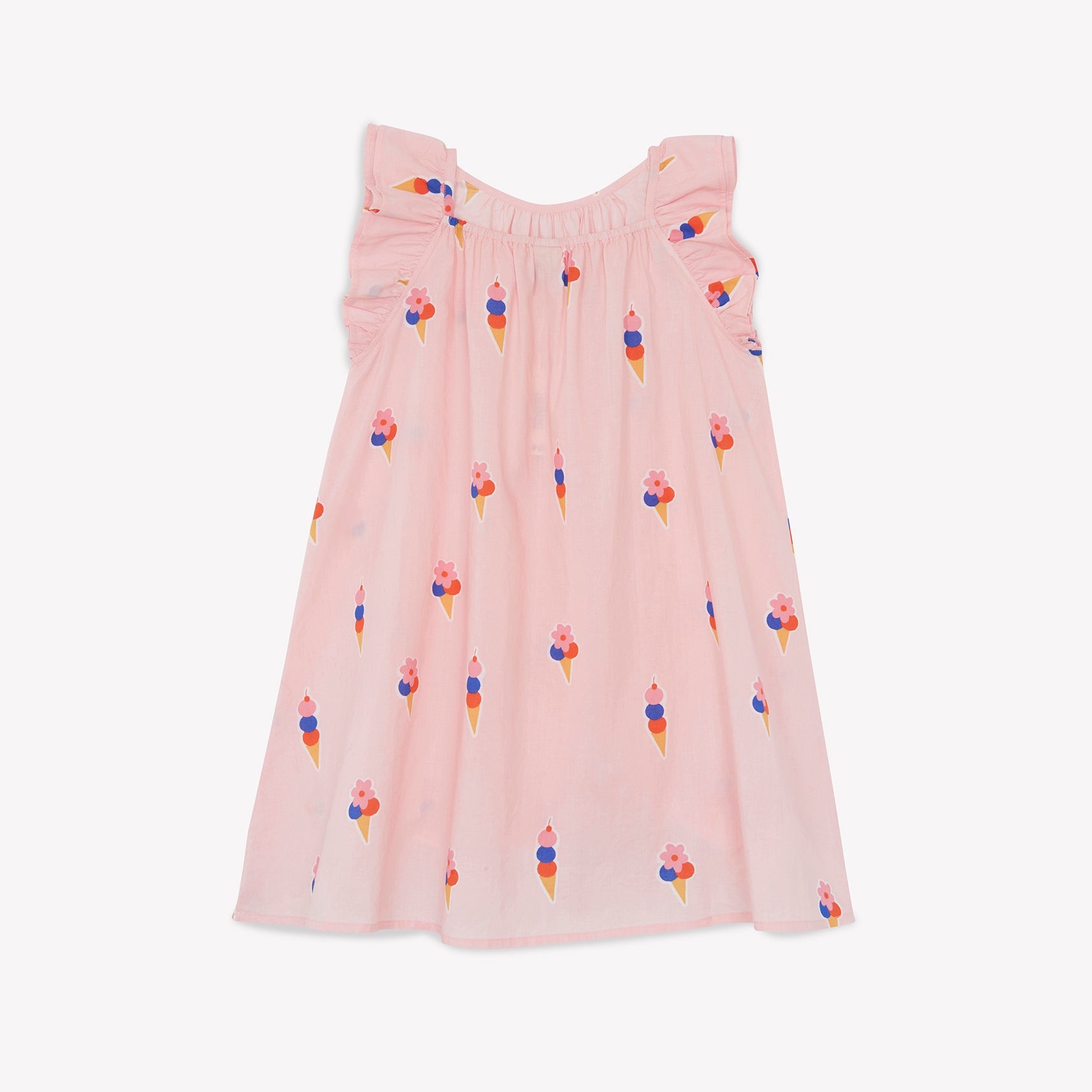 Girls Pink Printed Ice-Cream Cotton Dress