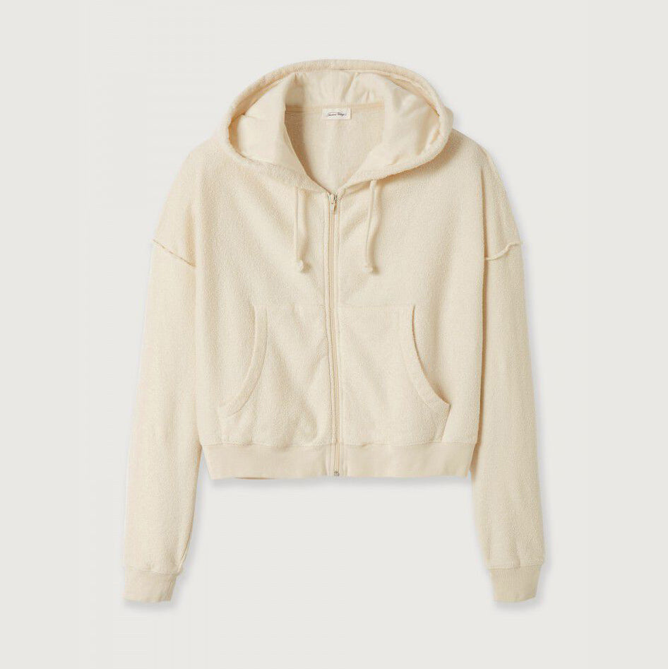 Girls White Zip-Up Hooded Top