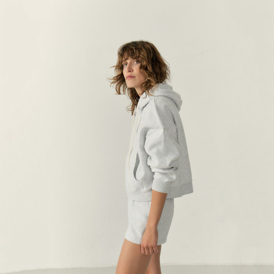 Women Light Grey Cotton Zip-Up Top