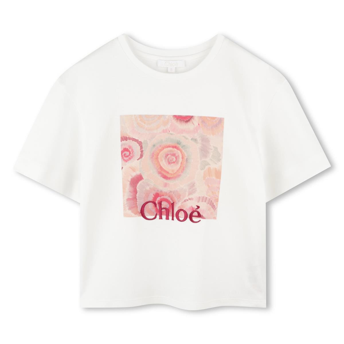 Girls White Printed Cotton T-Shirt