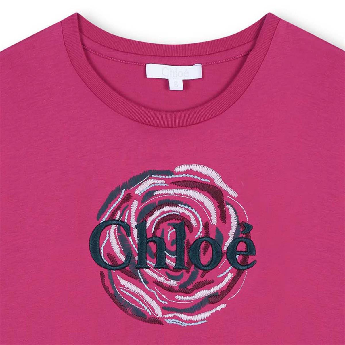 Girls Fuchsia Logo Cotton T-Shirt