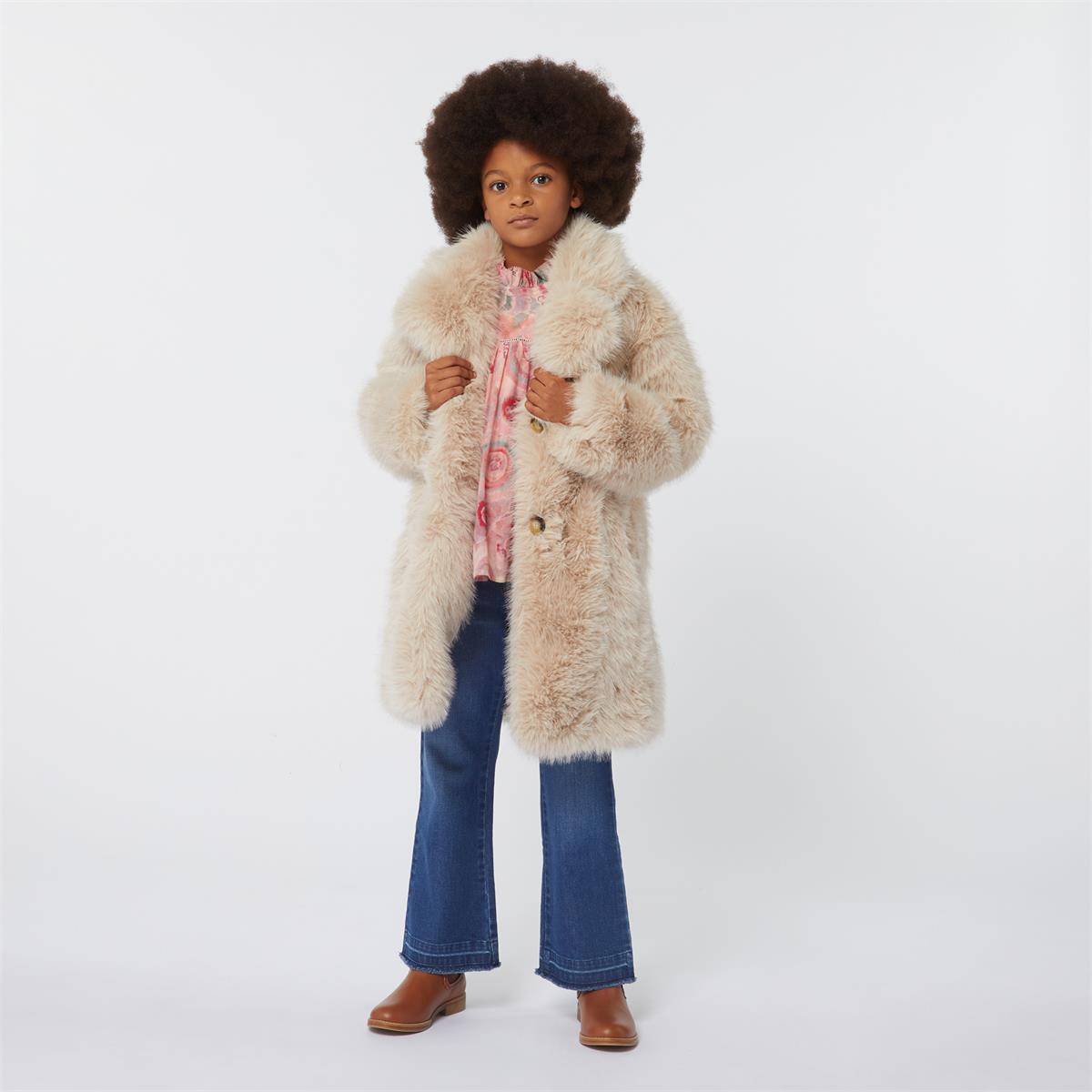 Girls Beige Fur Coat