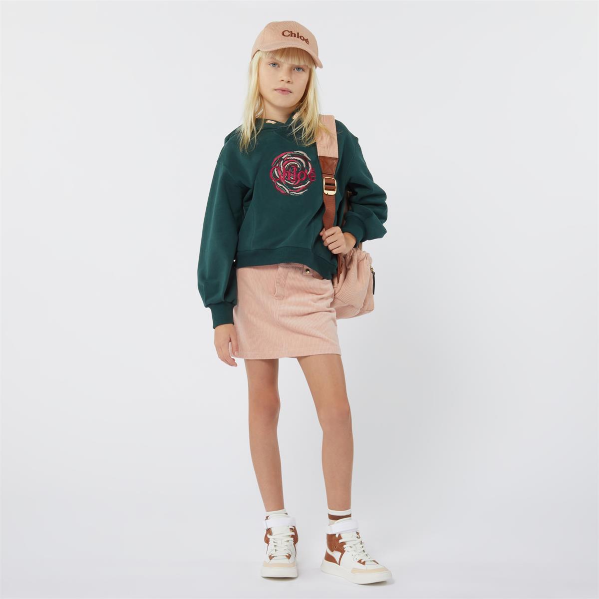 Girls Green Hooded Cotton Sweatshirt