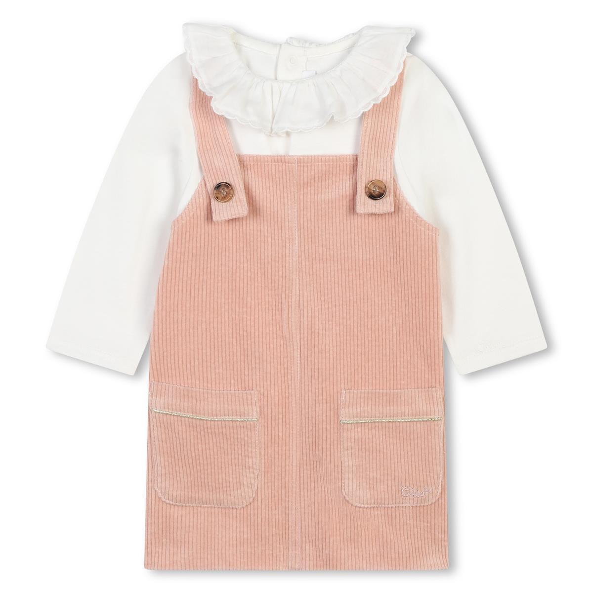 Baby Girls Pink Corduroy Dress Set