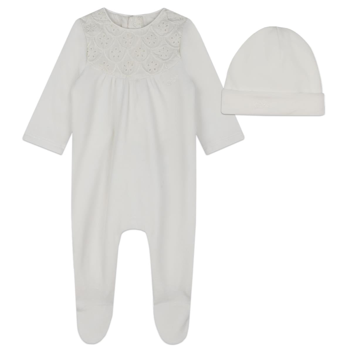 Baby Girls White Cotton Babysuit Set