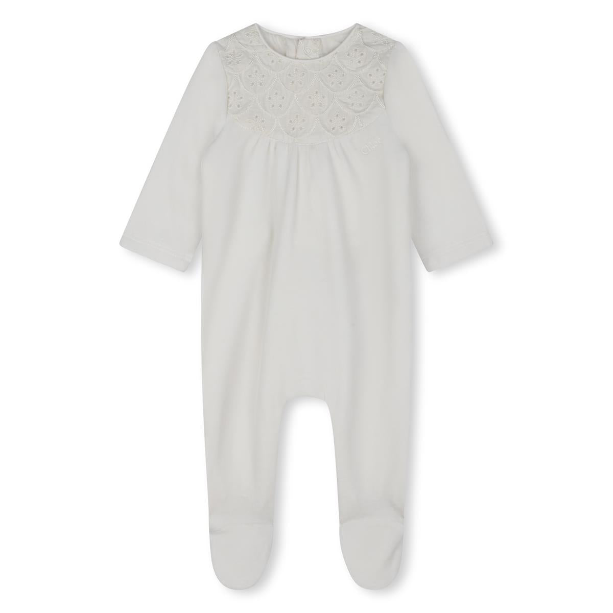 Baby Girls White Cotton Babysuit Set