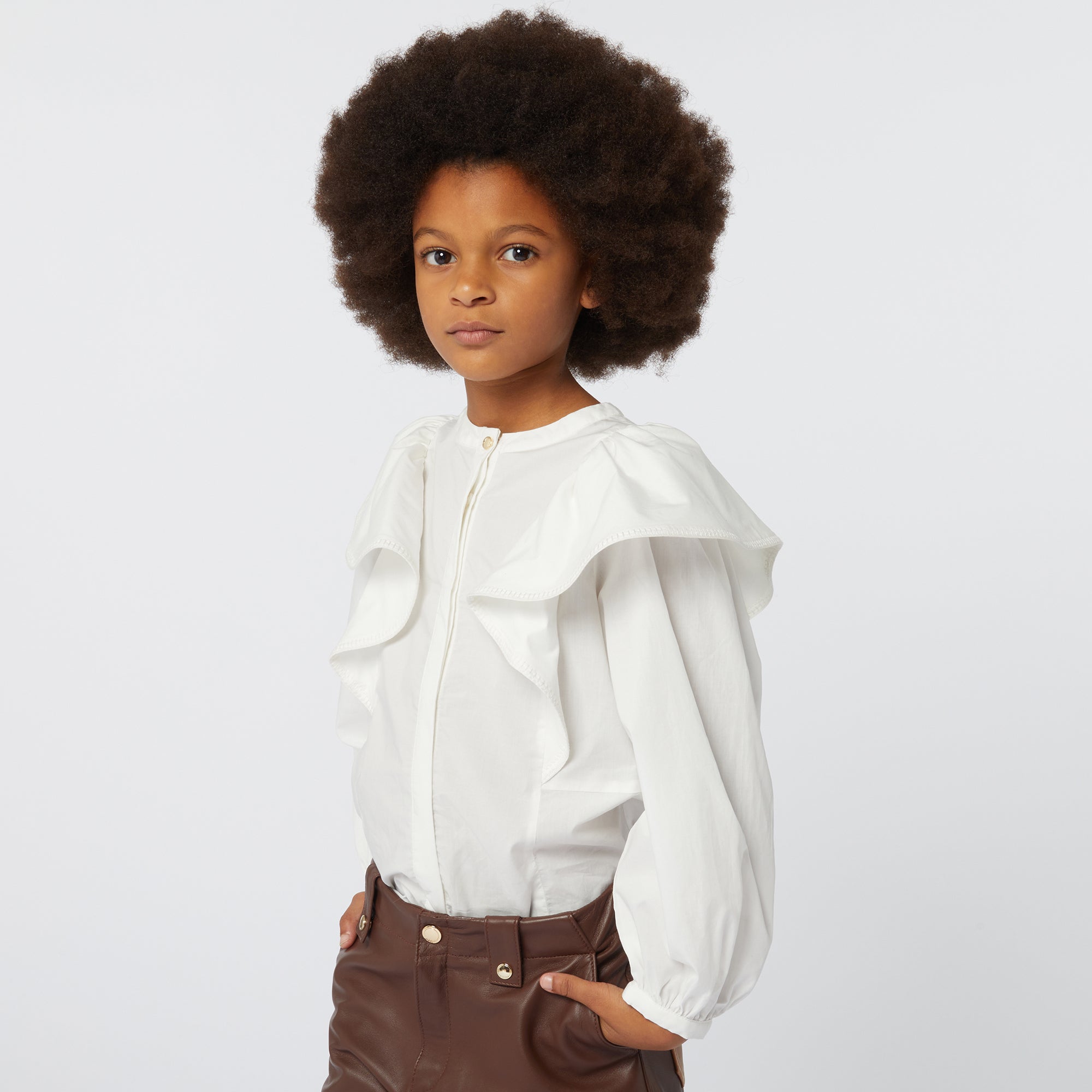 Girls White Ruffled Cotton Shirt