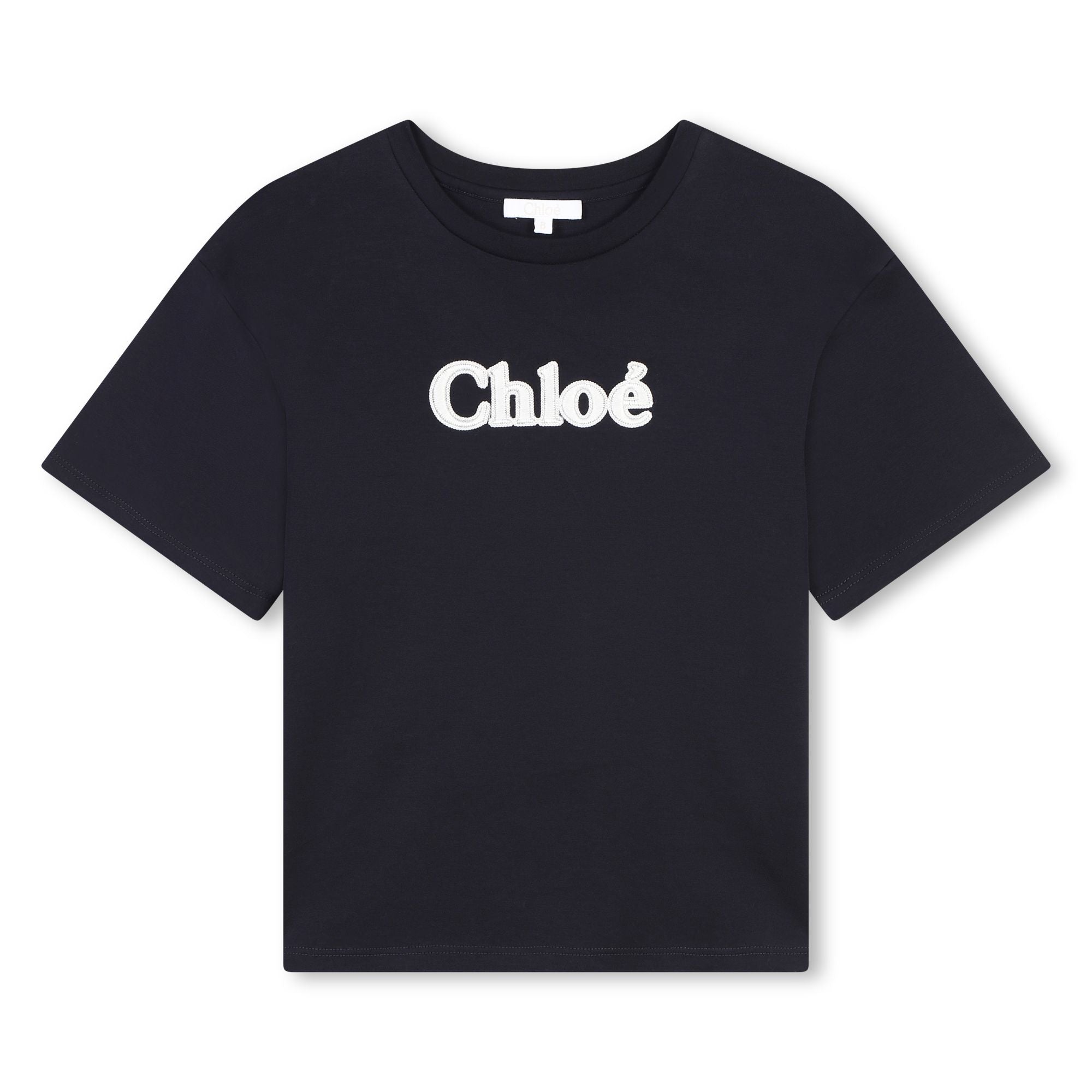 Girls Dark Blue Logo Cotton T-Shirt