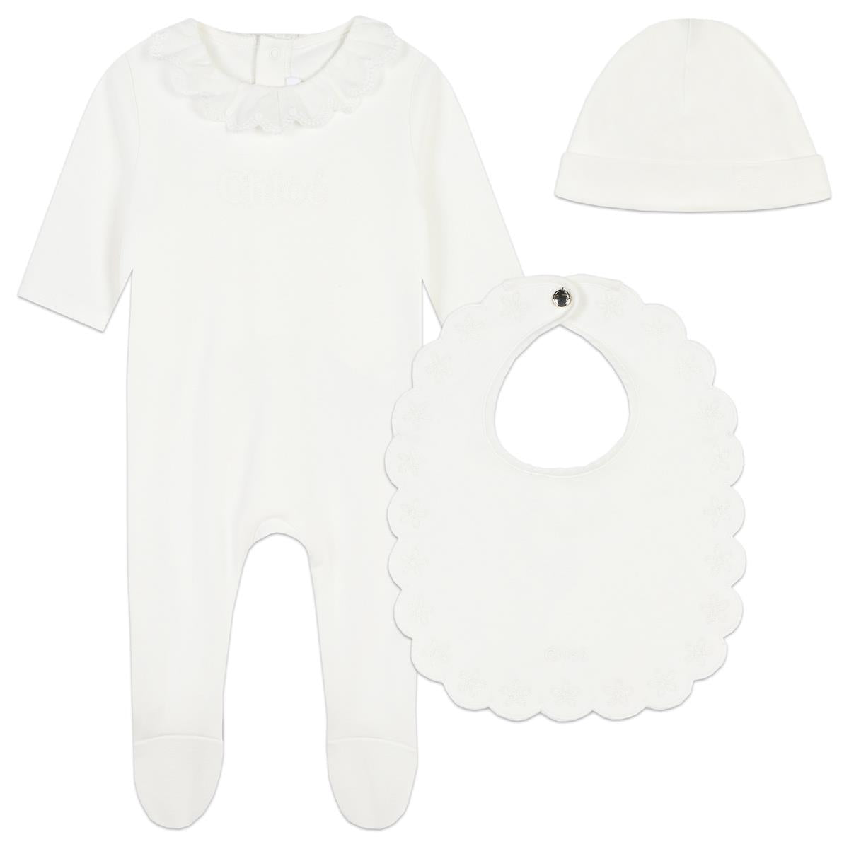 Baby Girls White Cotton Babysuit Set