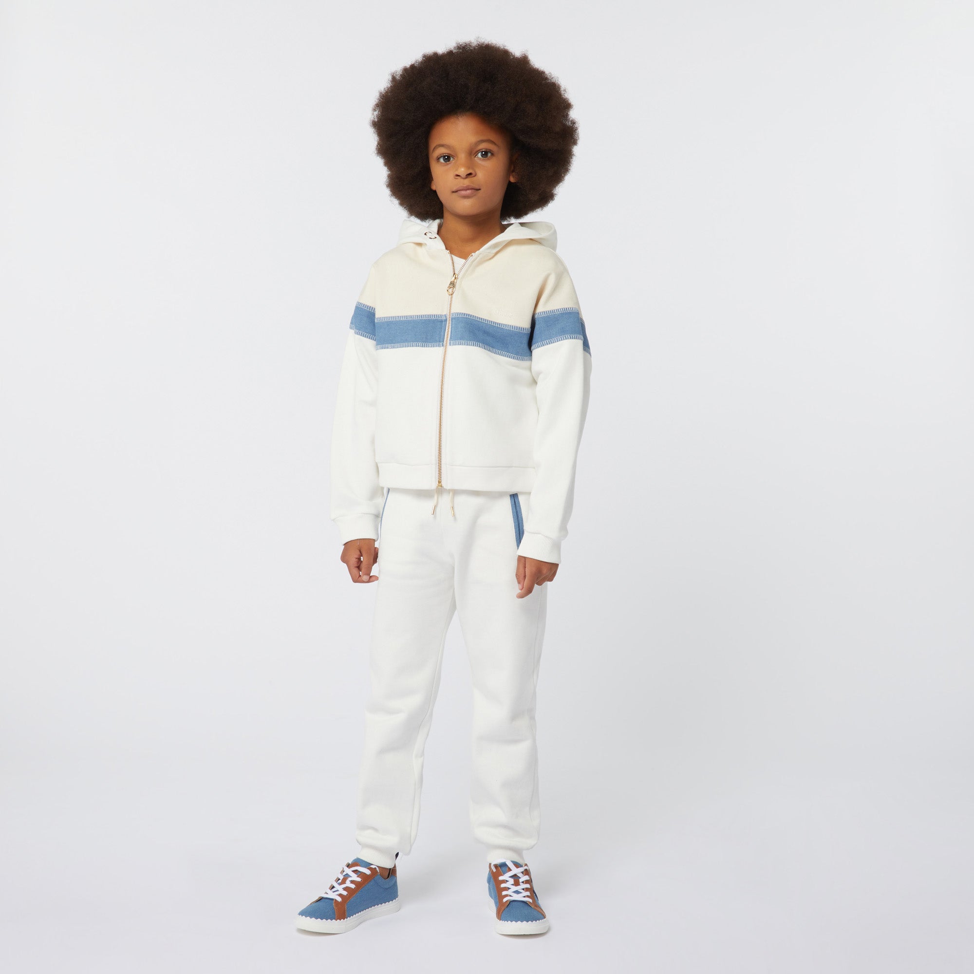 Girls White Cotton Zip-Up Top