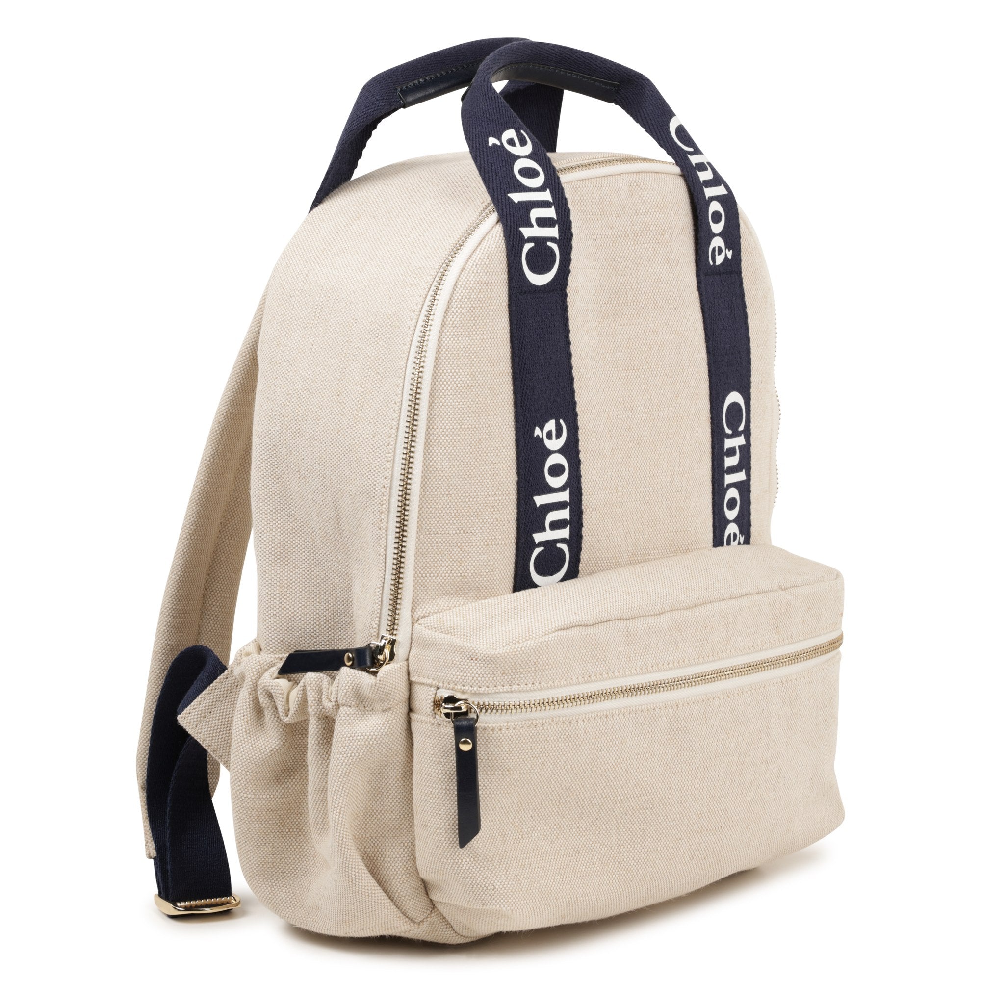 Girls Beige Canvas Backpack(长x宽x高:28x9x36cm)