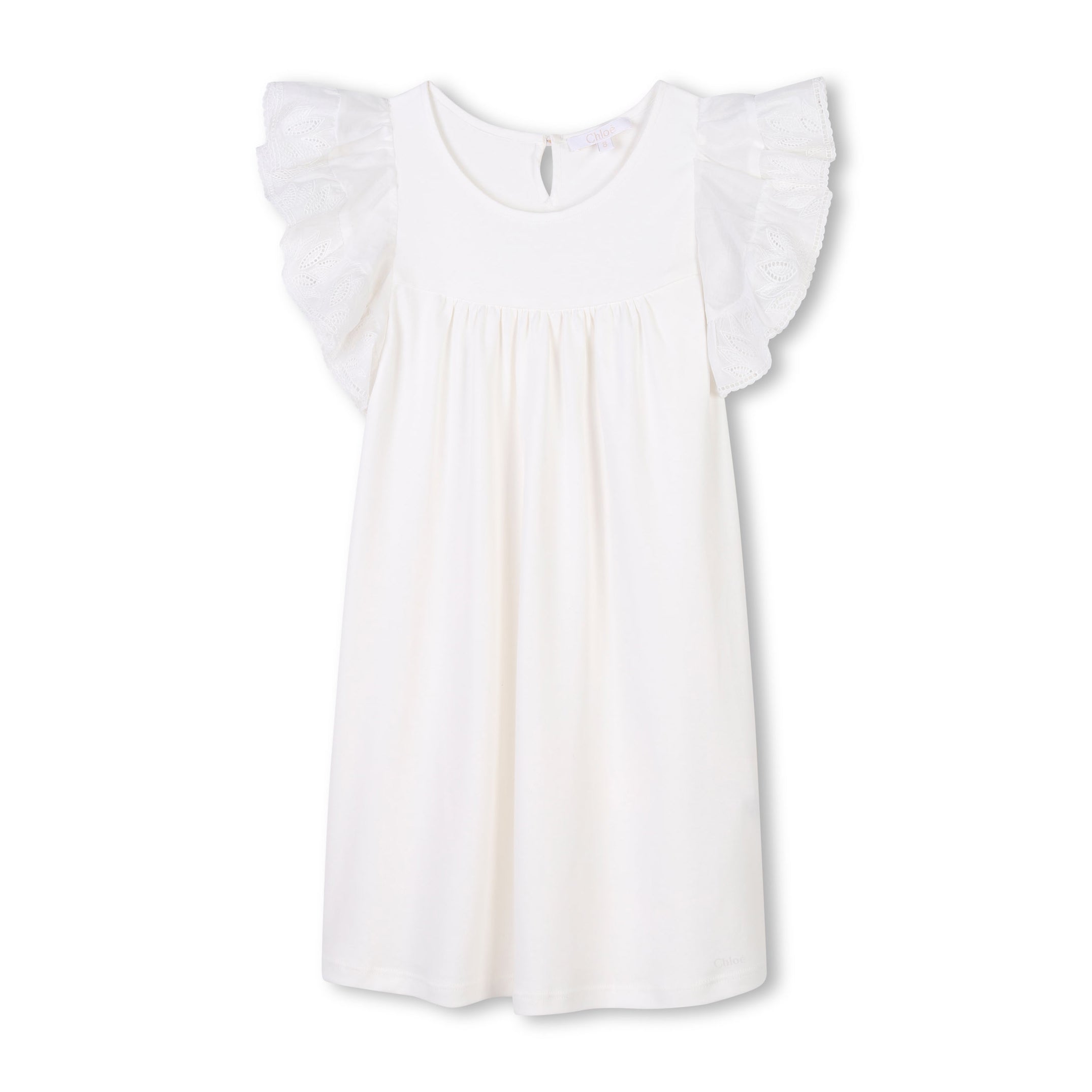 Girls White Ruffled Cotton Dress