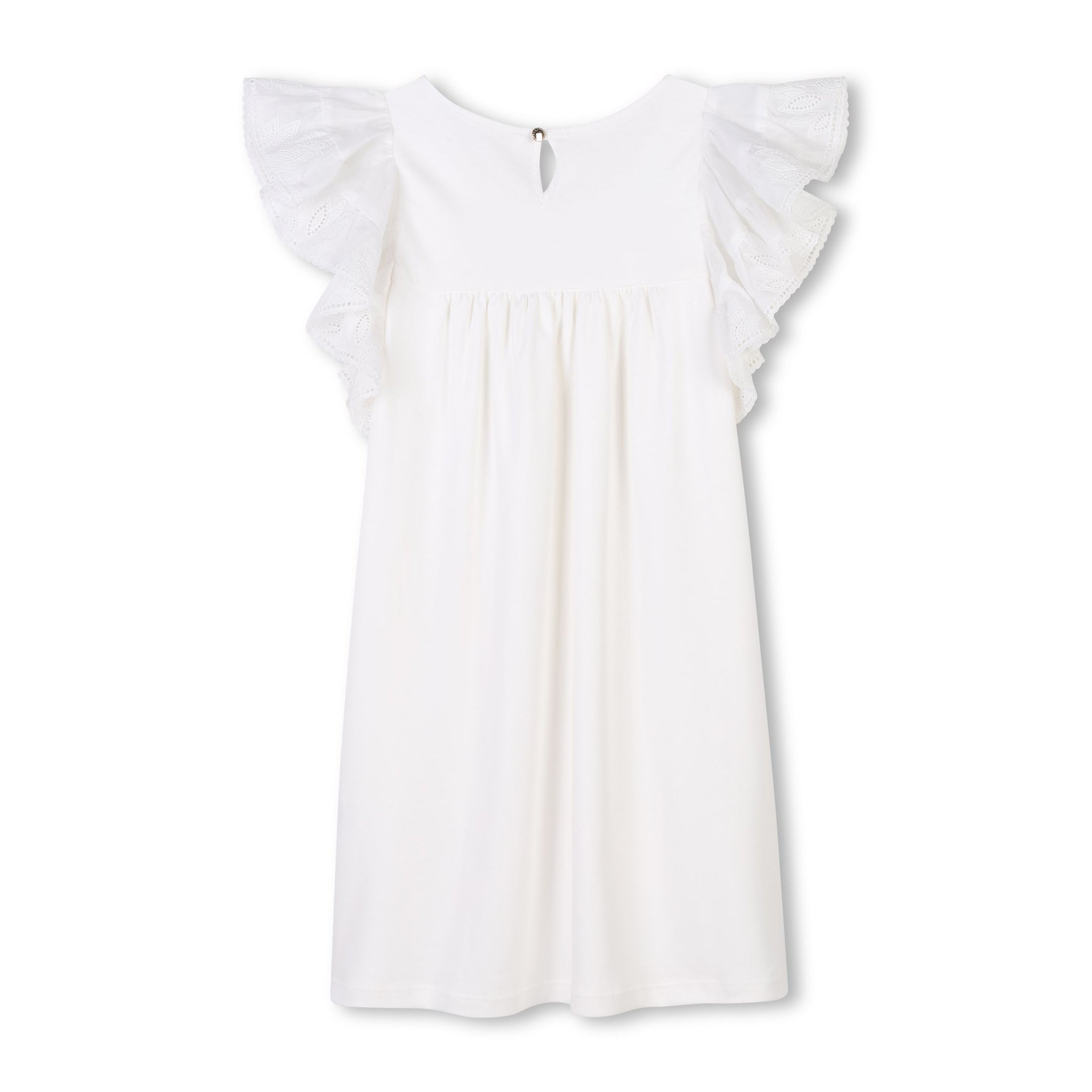 Girls White Ruffled Cotton Dress