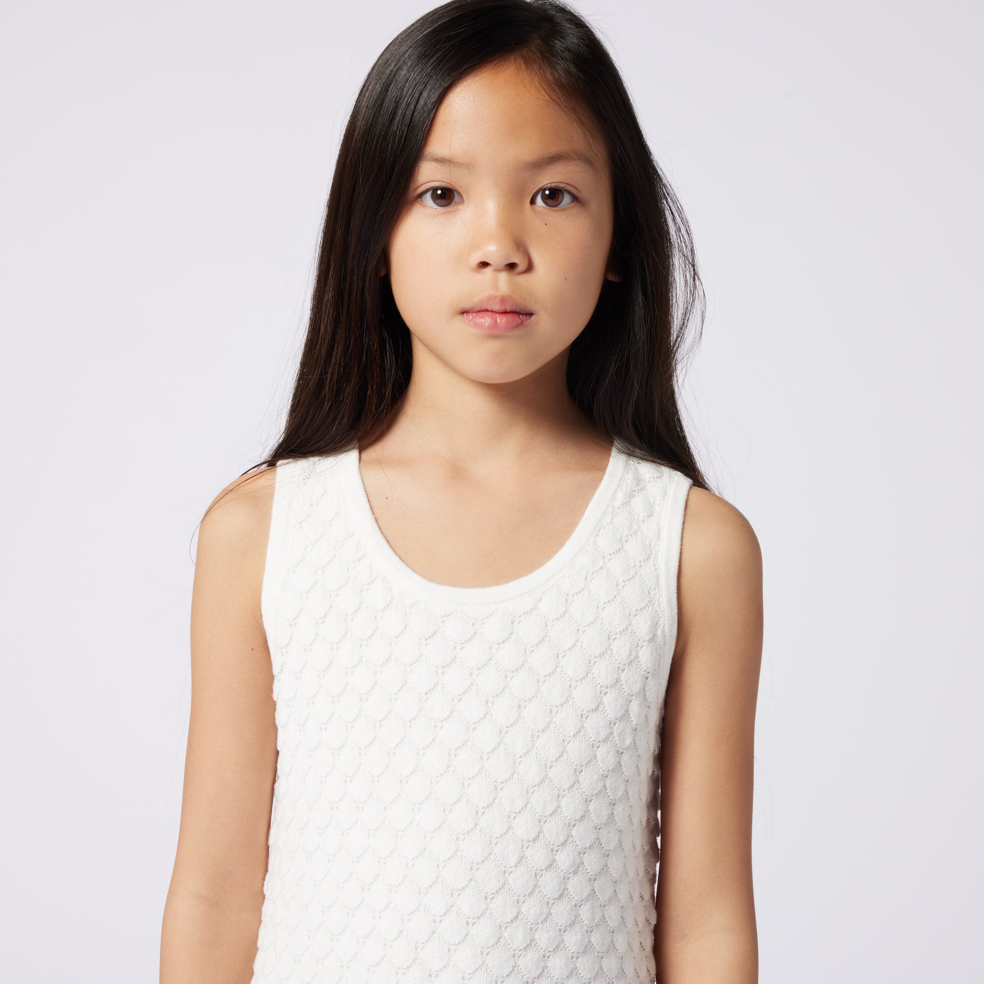 Girls White Embroidery Logo Cotton Dresses