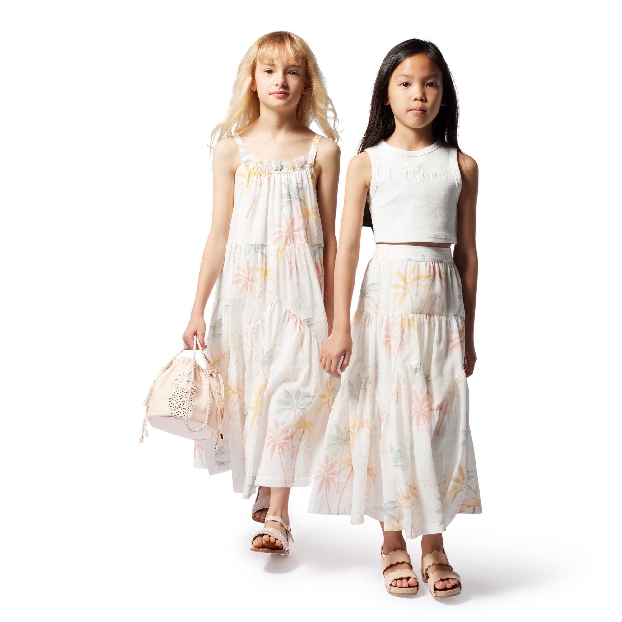 Girls White Floral Cotton Dresses