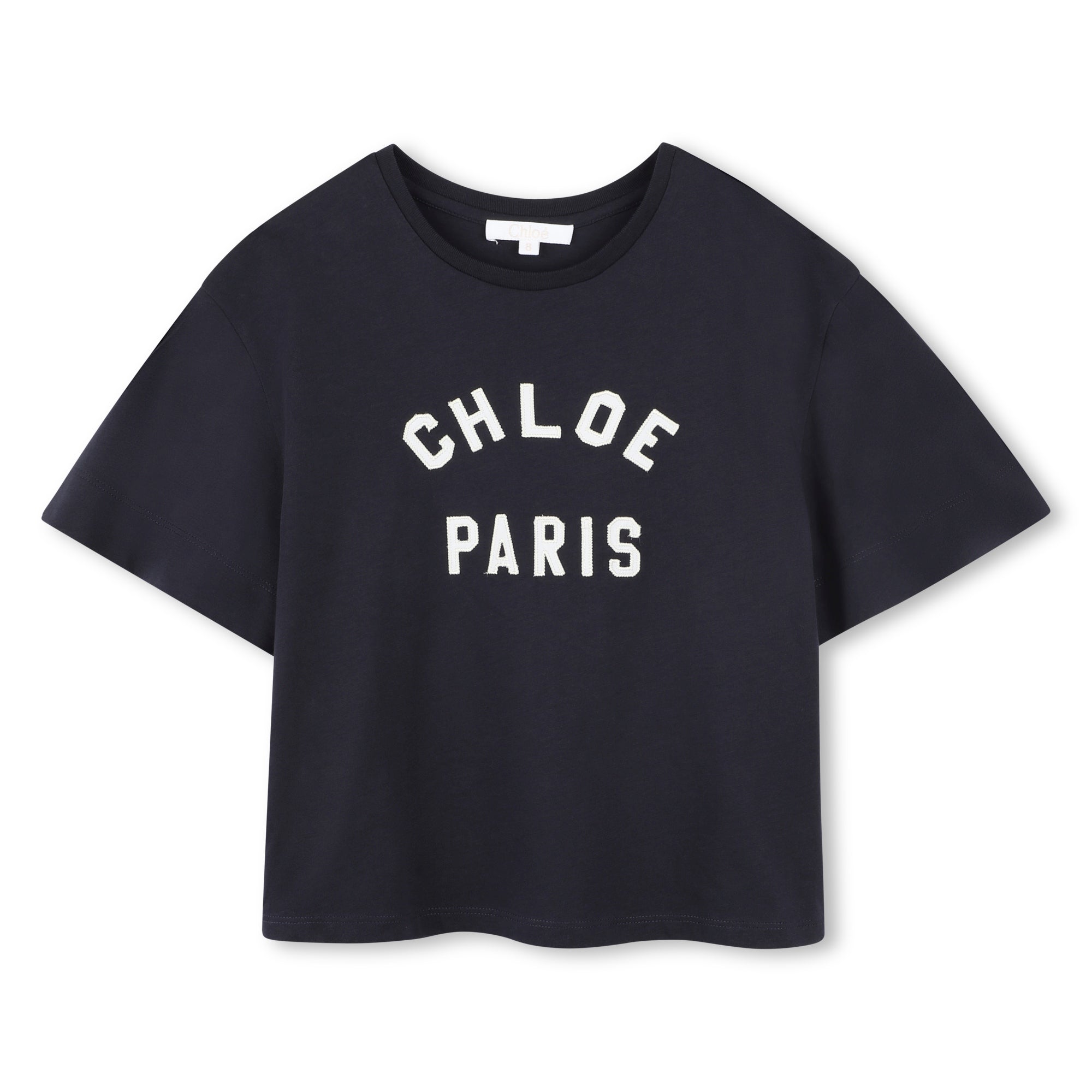 Girls Dark Blue Logo Cotton T-Shirt