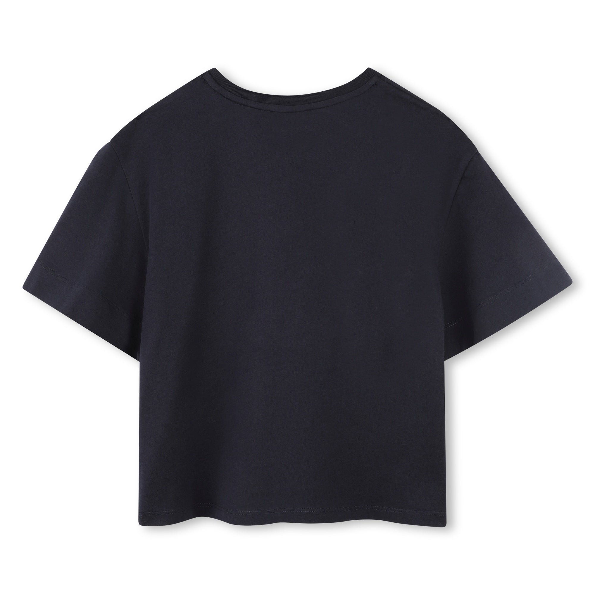 Girls Dark Blue Logo Cotton T-Shirt