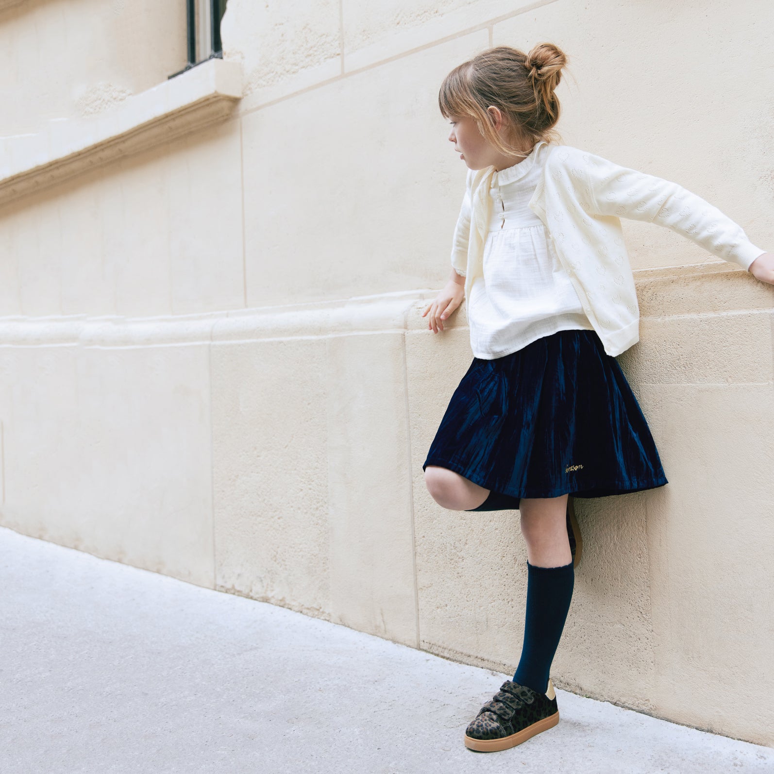 Girls Navy Velvet Skirt