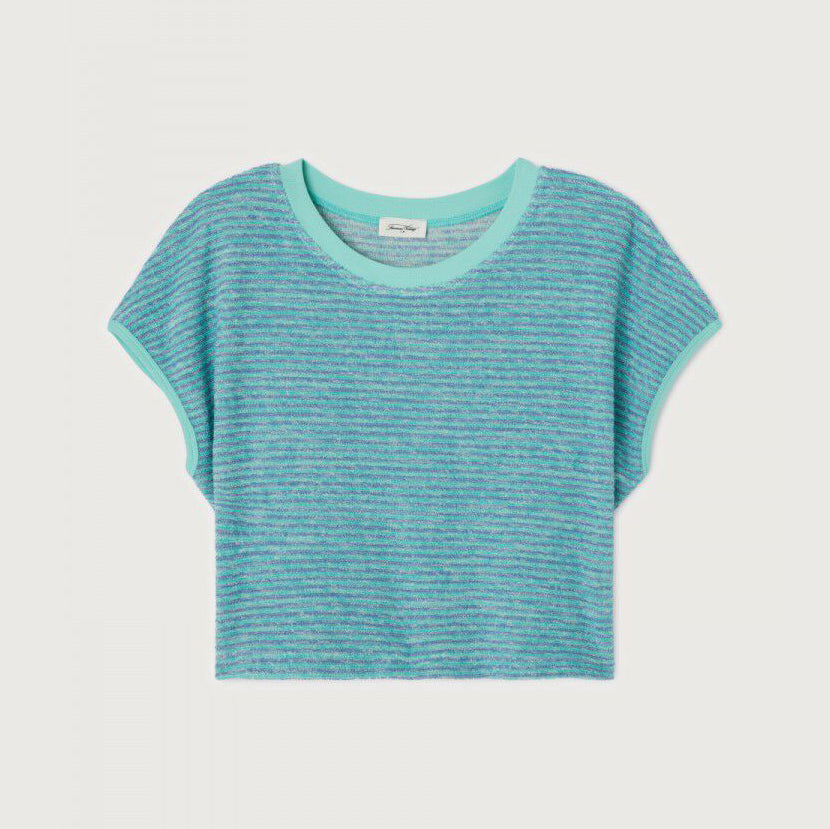 Women Blue Stripes Cotton T-Shirt