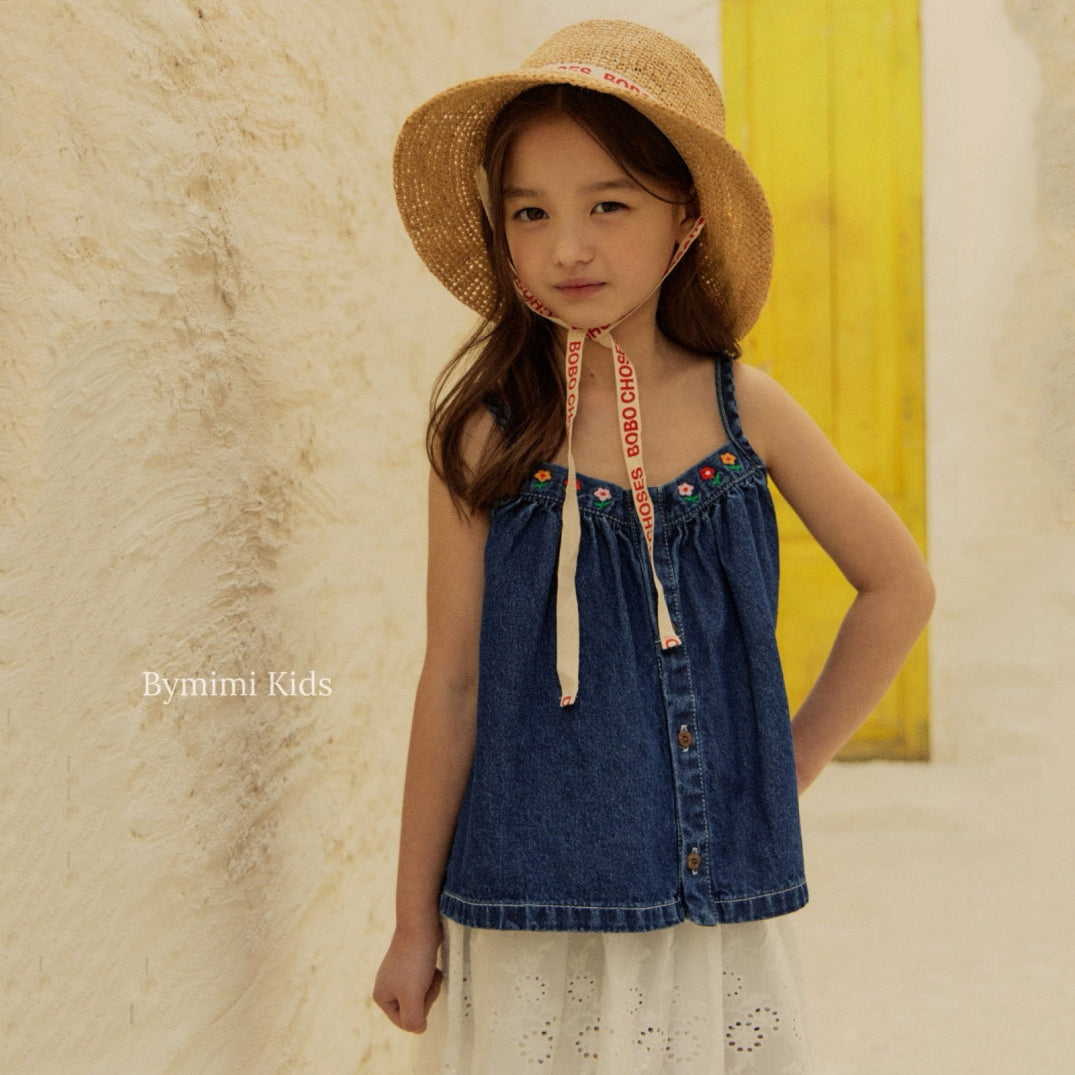 Girls Blue Denim Strap Top