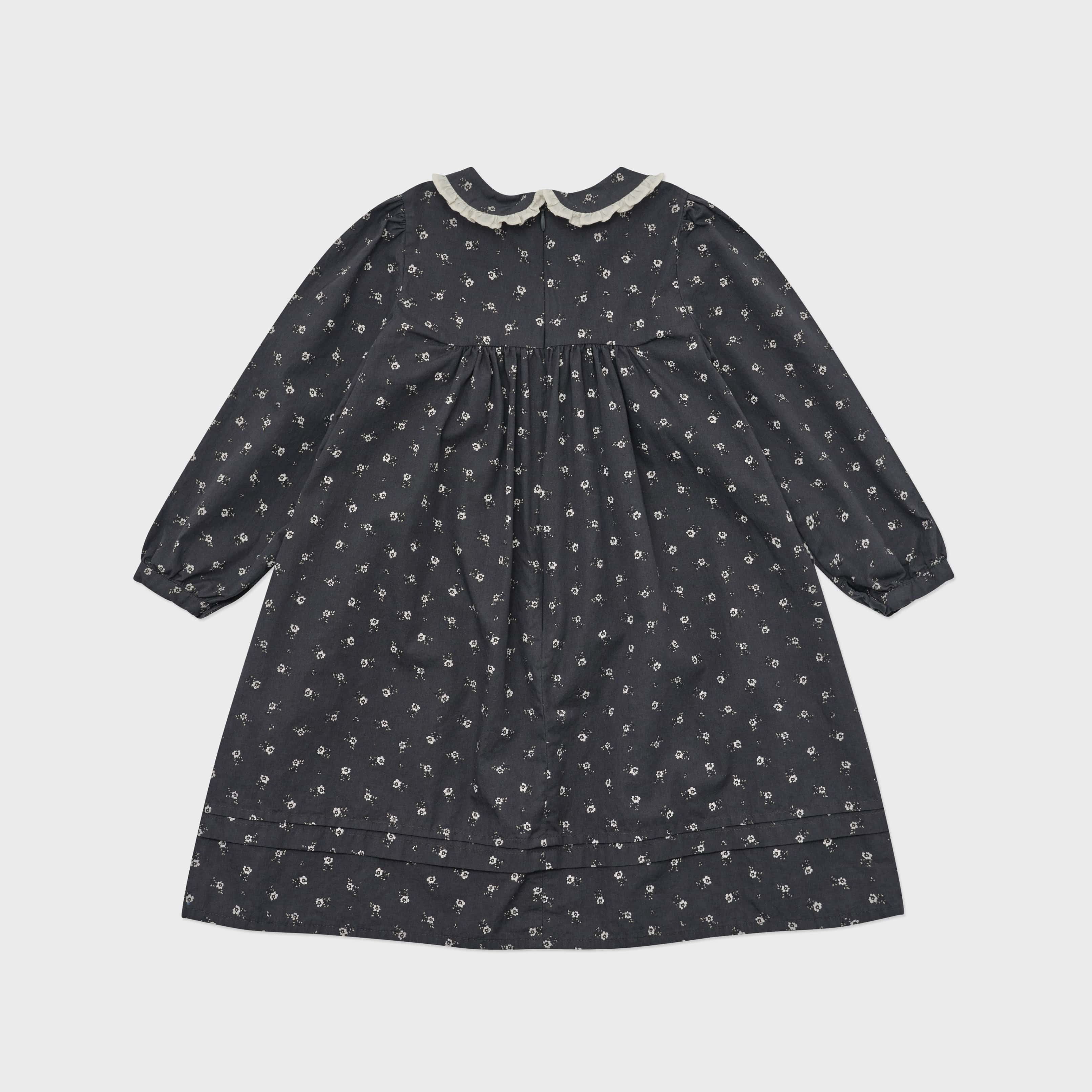 Girls Charcoal Floral Cotton Dress