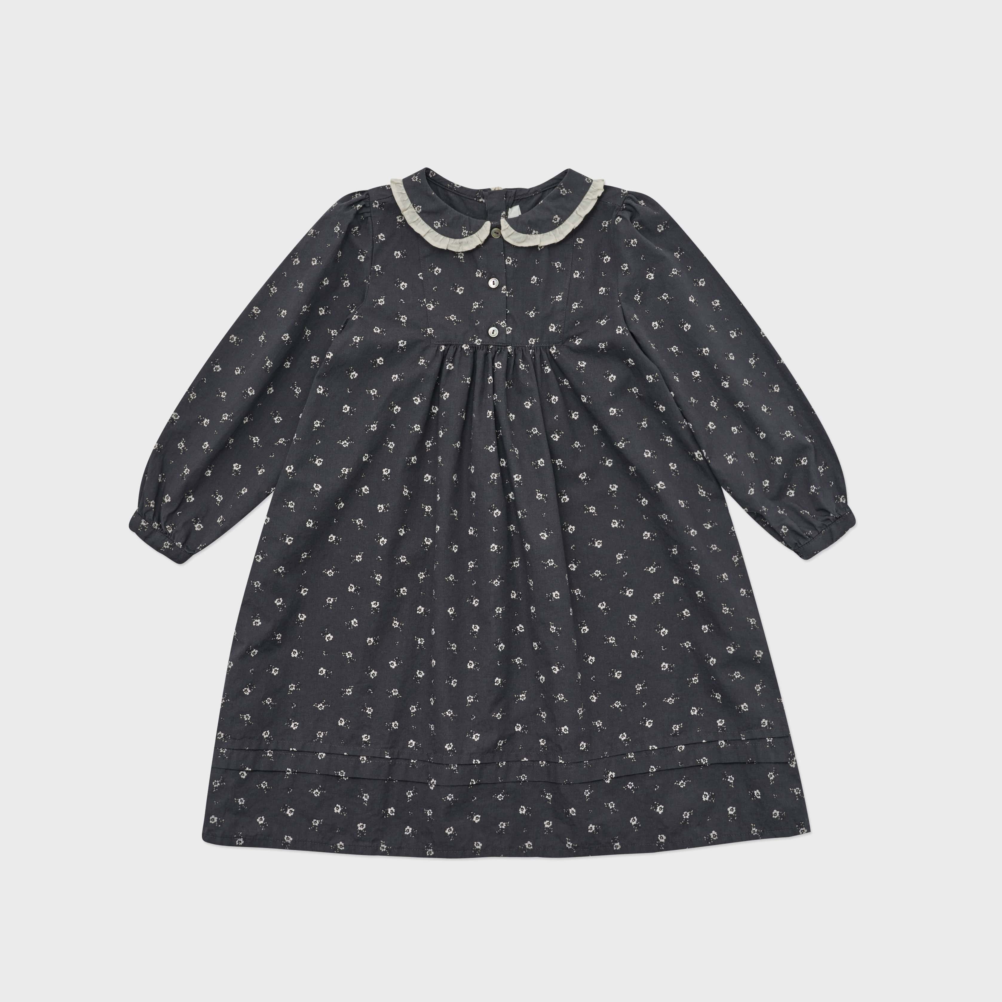 Girls Charcoal Floral Cotton Dress