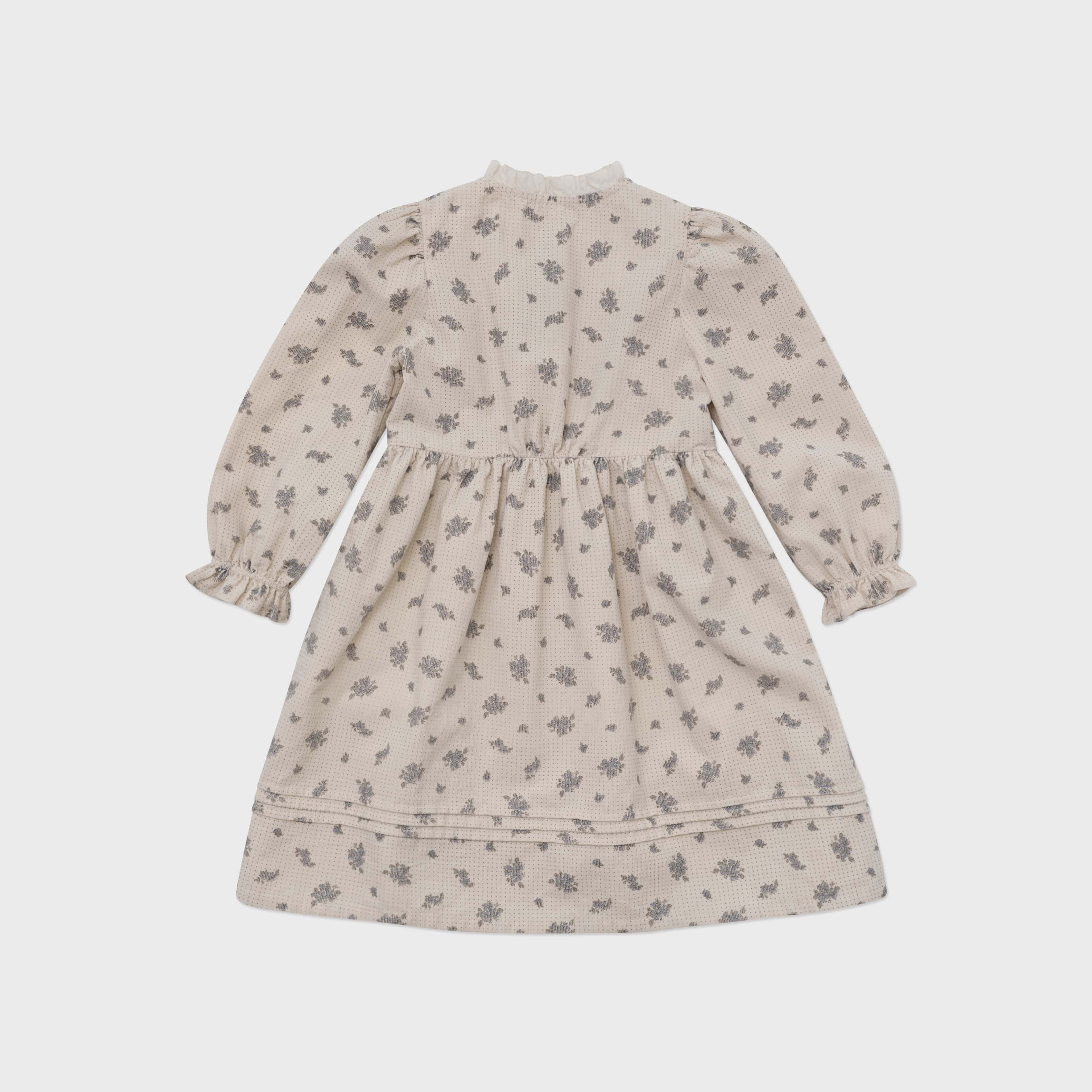 Girls Beige Floral Cotton Dress