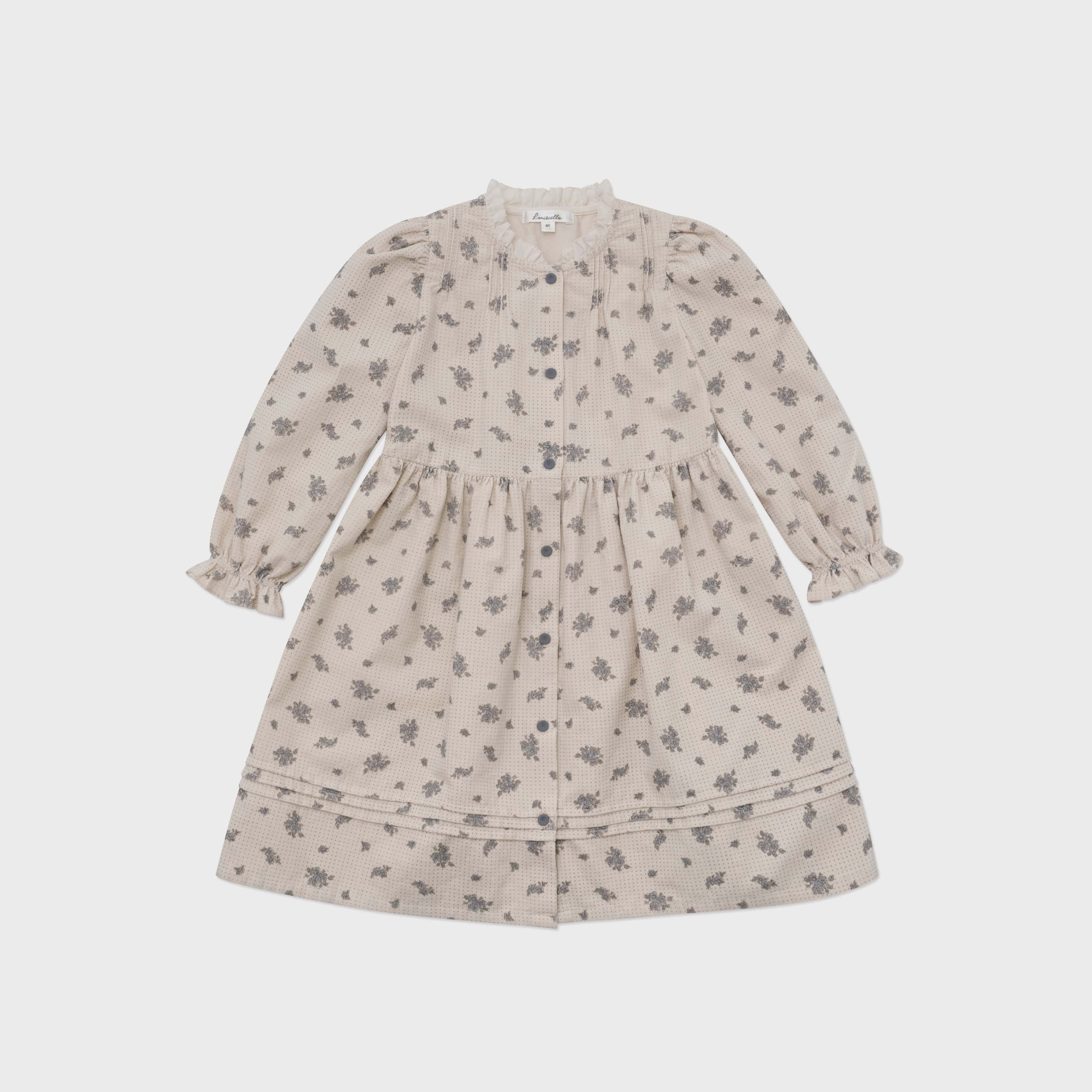 Girls Beige Floral Cotton Dress