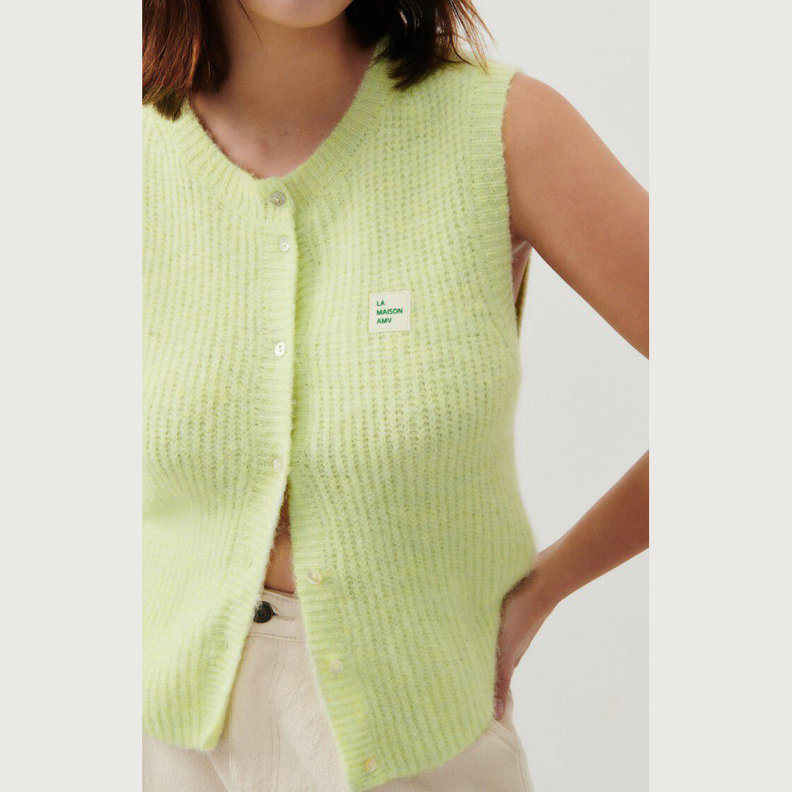 Women Fluo Green Knit Gilet